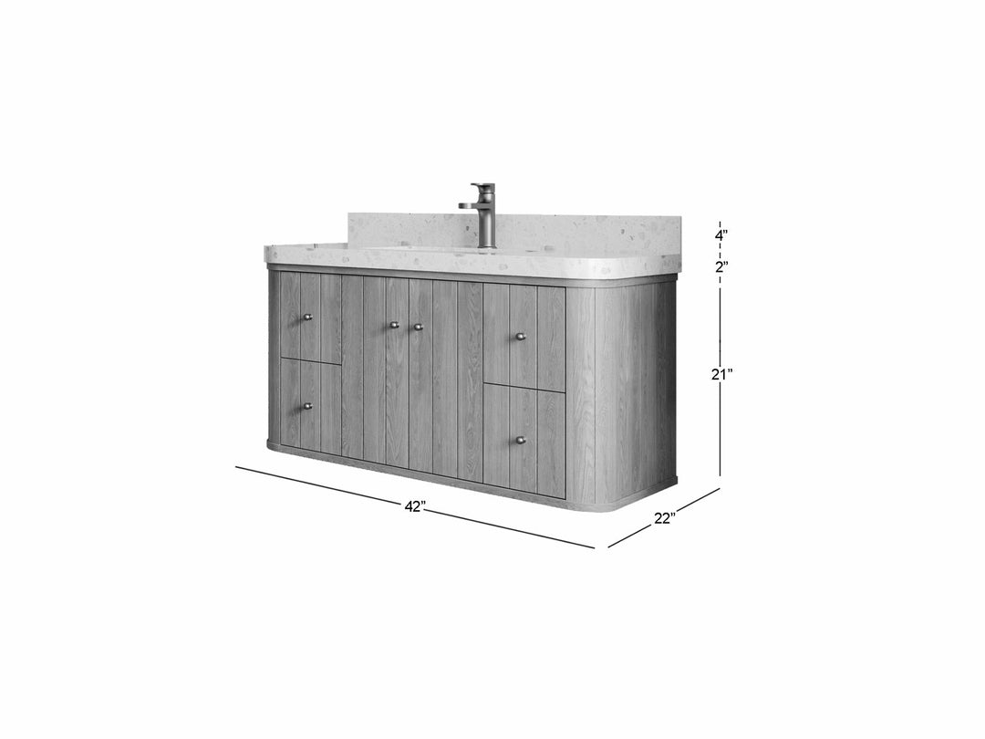 Houston White Oak 42 in. W x 22 in. D Floating Single Sink Bathroom Vanity with Curved Edge Design - Willow Bath and Vanity