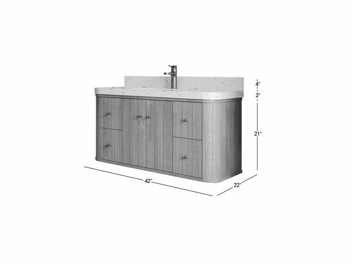 Houston White Oak 42 in. W x 22 in. D Floating Single Sink Bathroom Vanity with Curved Edge Design - photo 1