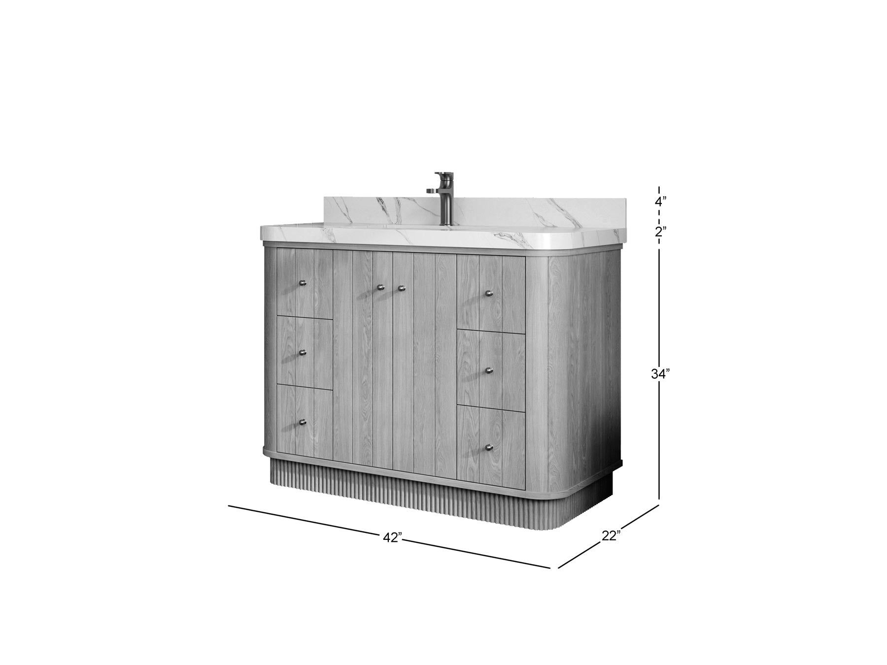 Houston White Oak 42 in. W x 22 in. D Free Standing Curved Edge Single Sink Bathroom Vanity - Willow Bath and Vanity