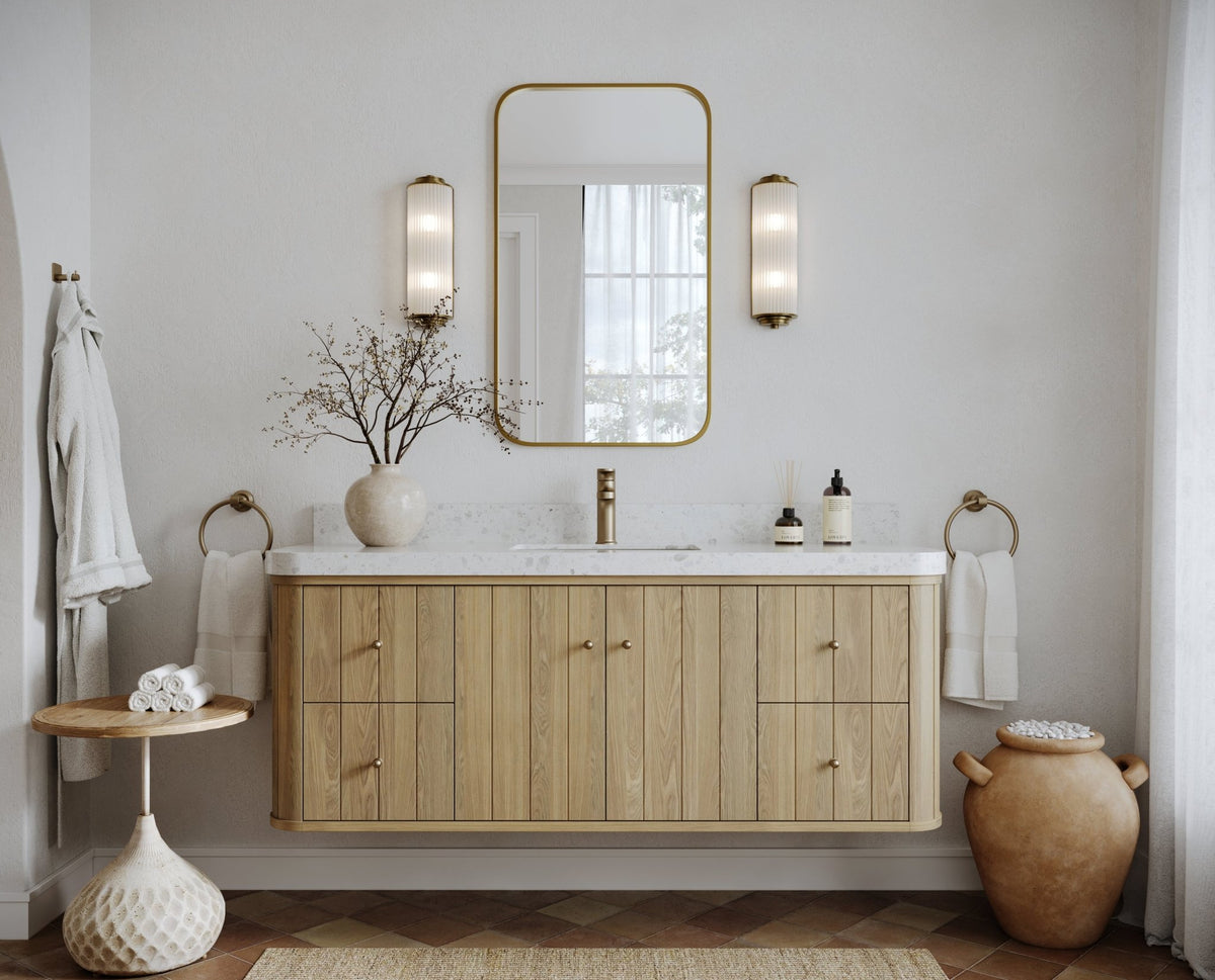 Houston White Oak 60 in. W x 22 in. D Floating Single Sink Bathroom Vanity with Curved Edge Design - Willow Bath and Vanity
