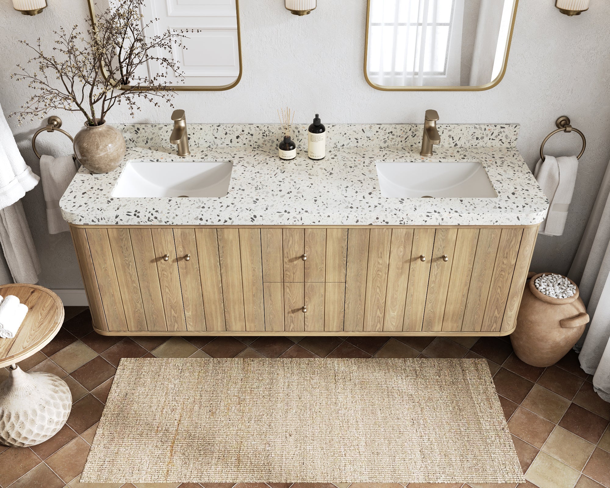 Houston White Oak 72 in. W x 22 in. D Floating Double Sink Bathroom Vanity with Curved Edge Design - Willow Bath and Vanity