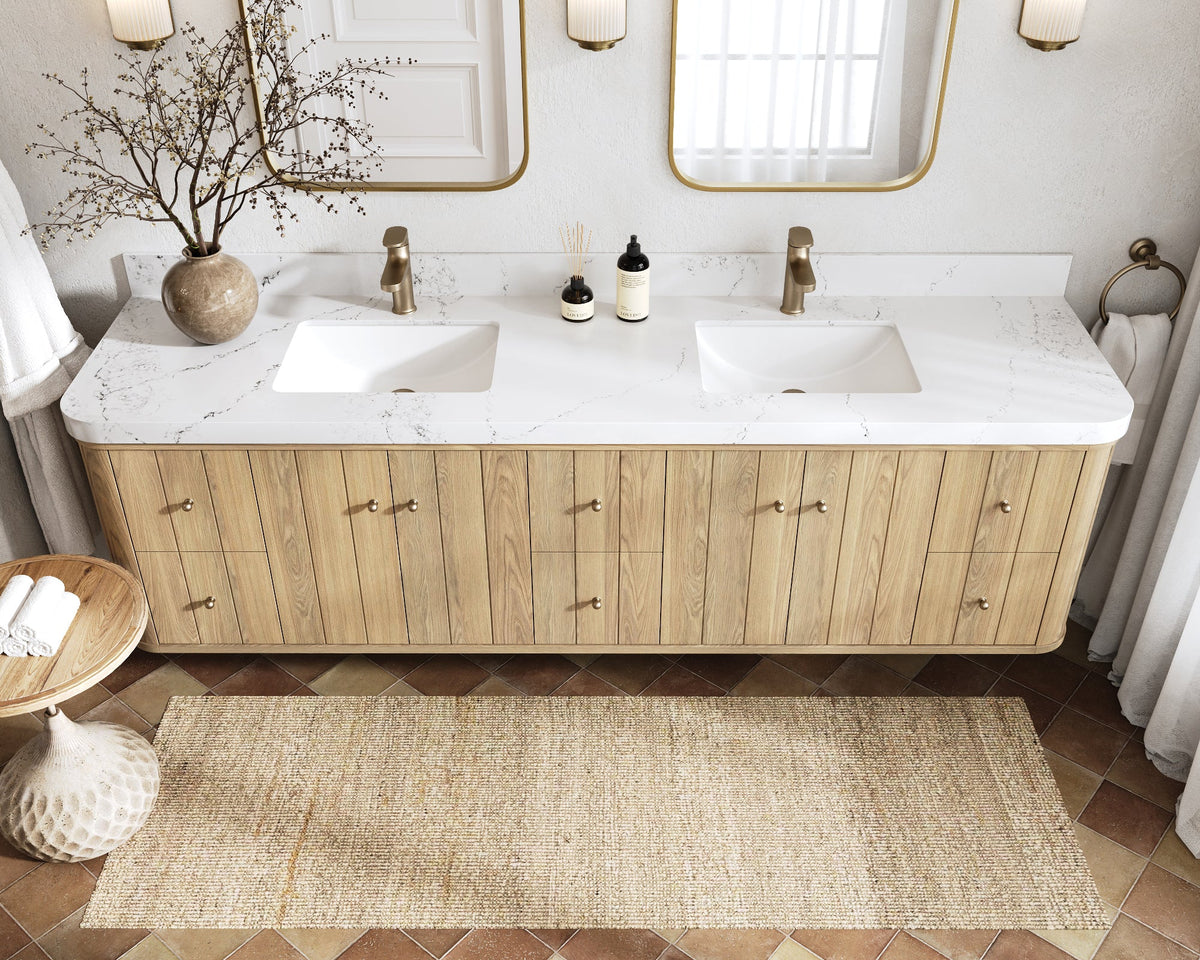 Houston White Oak 84 in. W x 22 in. D Floating Double Sink Bathroom Vanity with Curved Edge Design - Willow Bath and Vanity