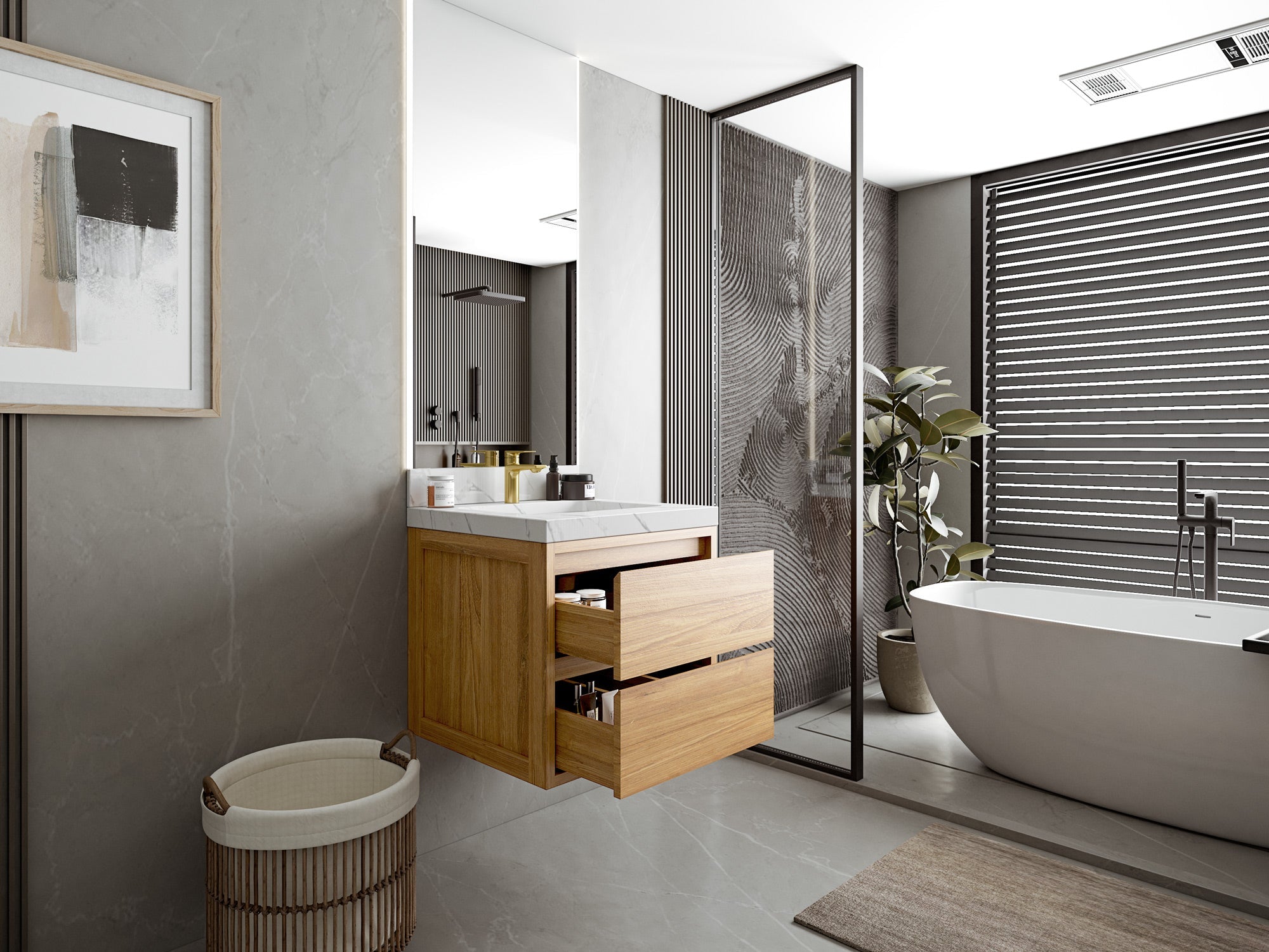 Madison Floating Teak 24 in. W x 22 in. D Single Sink Bathroom Vanity - Willow Bath and Vanity