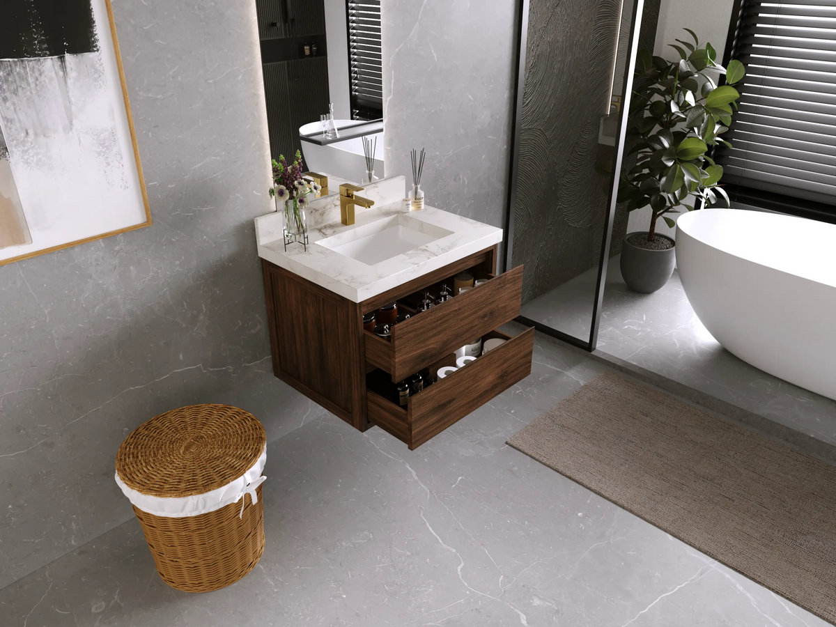 Madison Floating Teak 30 in. W x 22 in. D Single Sink Bathroom Vanity - Willow Bath and Vanity