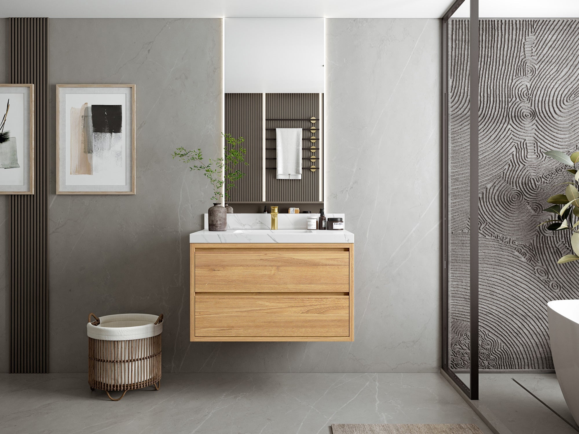 Madison Floating Teak 36 in. W x 22 in. D Center Sink Bathroom Vanity - Willow Bath and Vanity