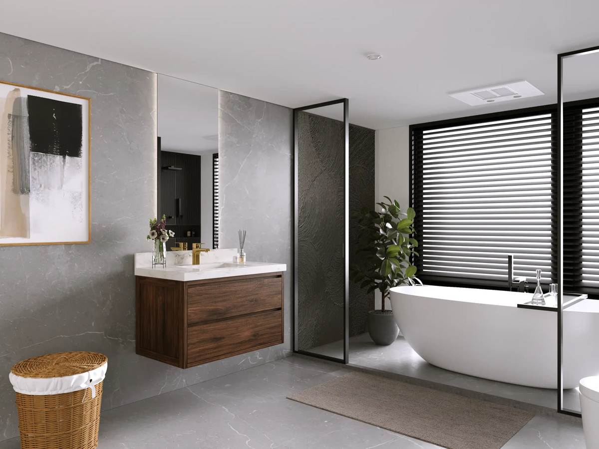 Madison Floating Teak 36 in. W x 22 in. D Center Sink Bathroom Vanity - Willow Bath and Vanity