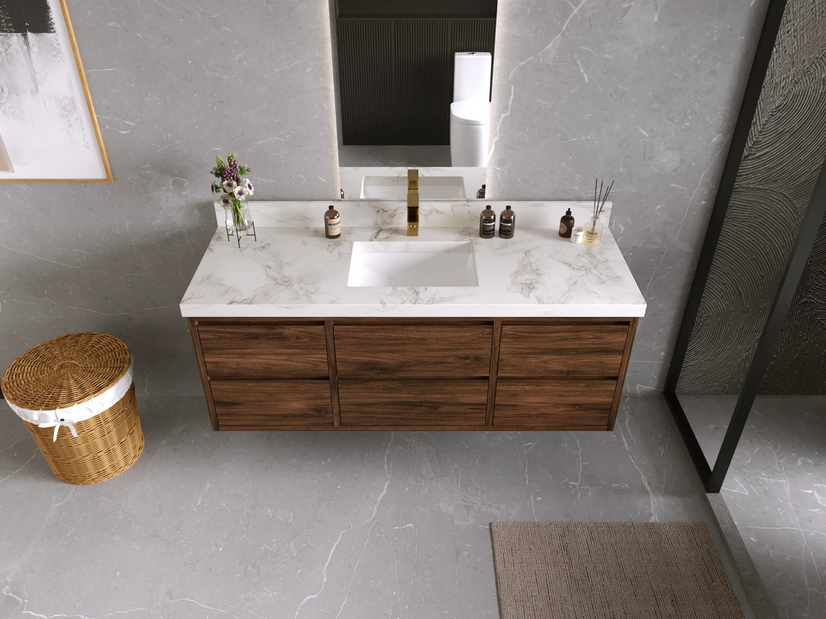Madison Floating Teak 60 in. W x 22 in. D Single Sink Bathroom Vanity - Willow Bath and Vanity