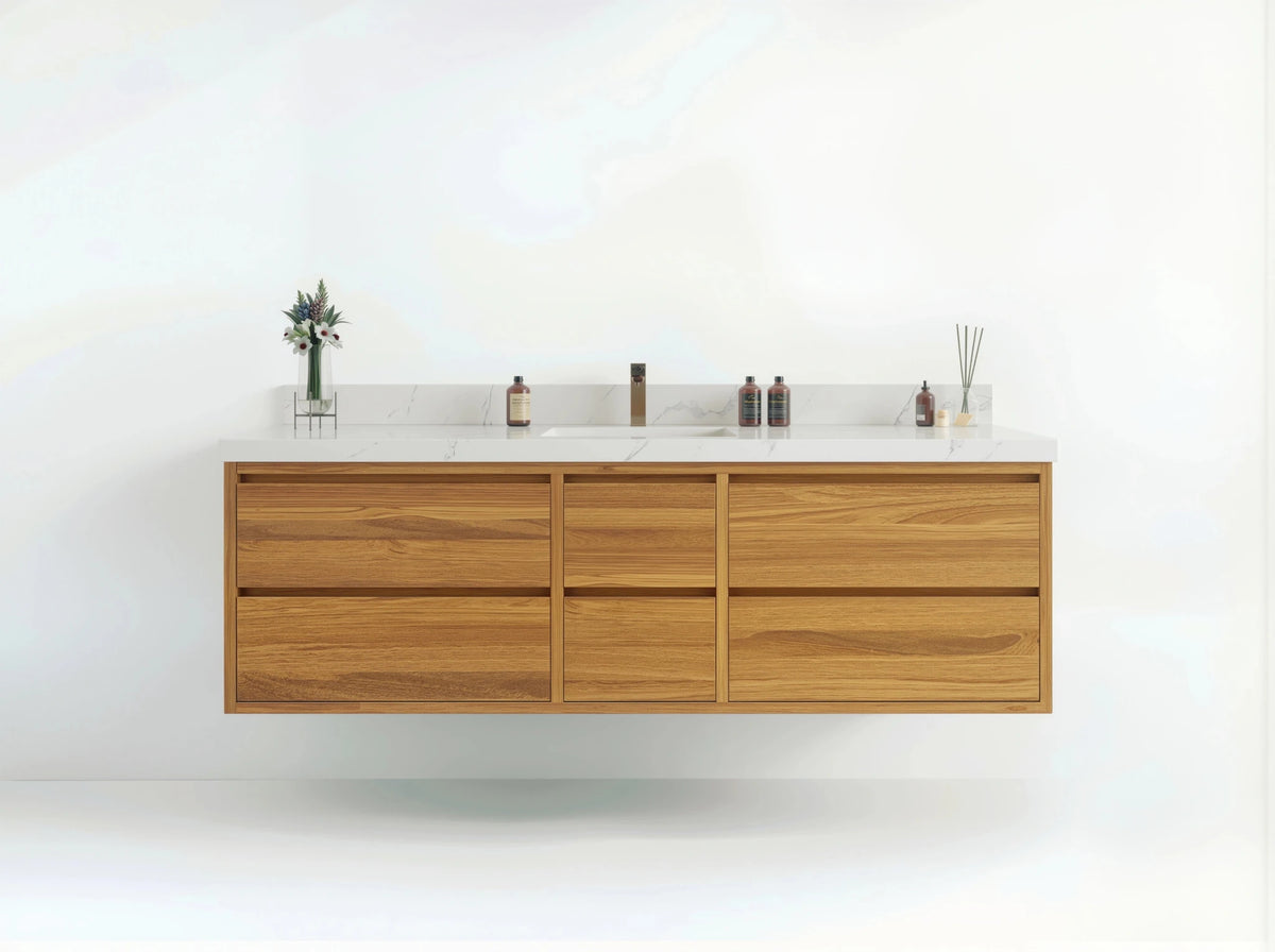 Madison Floating Teak 72 in. W x 22 in. D Single Sink Bathroom Vanity - Willow Bath and Vanity