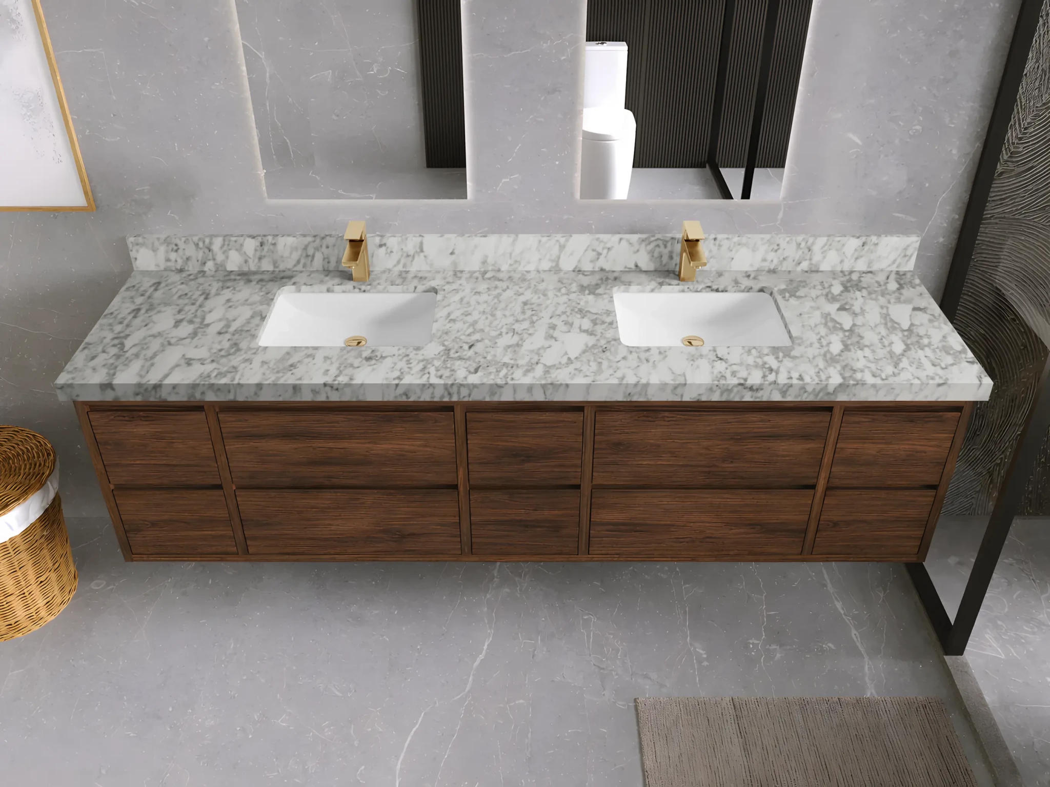 Madison Floating Teak 84 in. W x 22 in. D Double Sink Bathroom Vanity - Willow Bath and Vanity