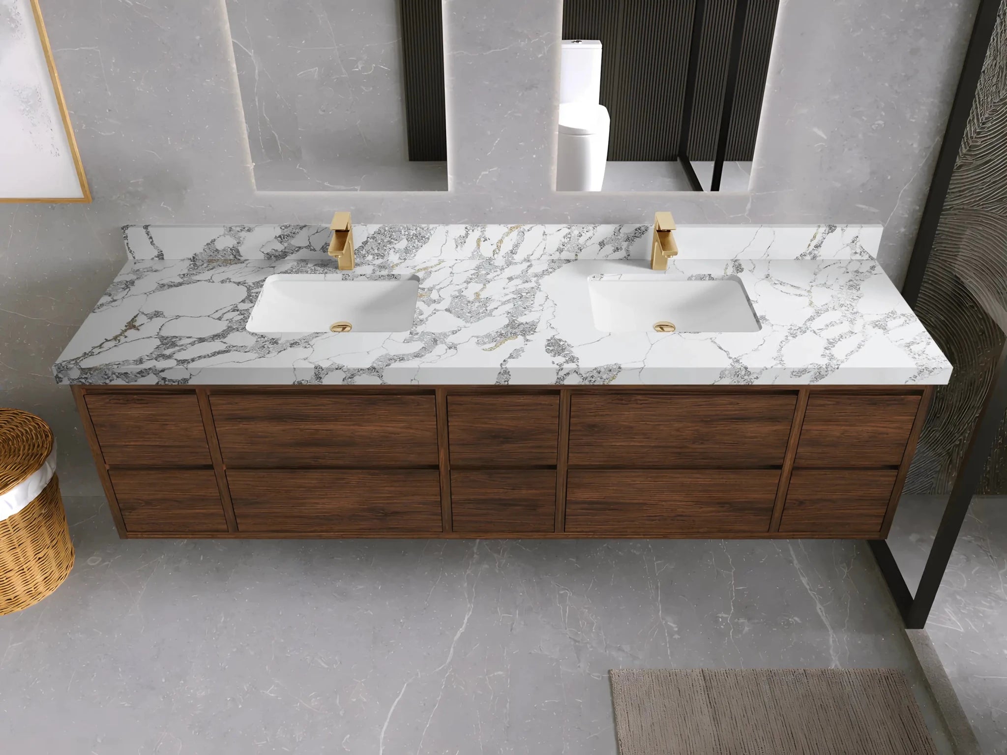 Madison Floating Teak 84 in. W x 22 in. D Double Sink Bathroom Vanity - Willow Bath and Vanity