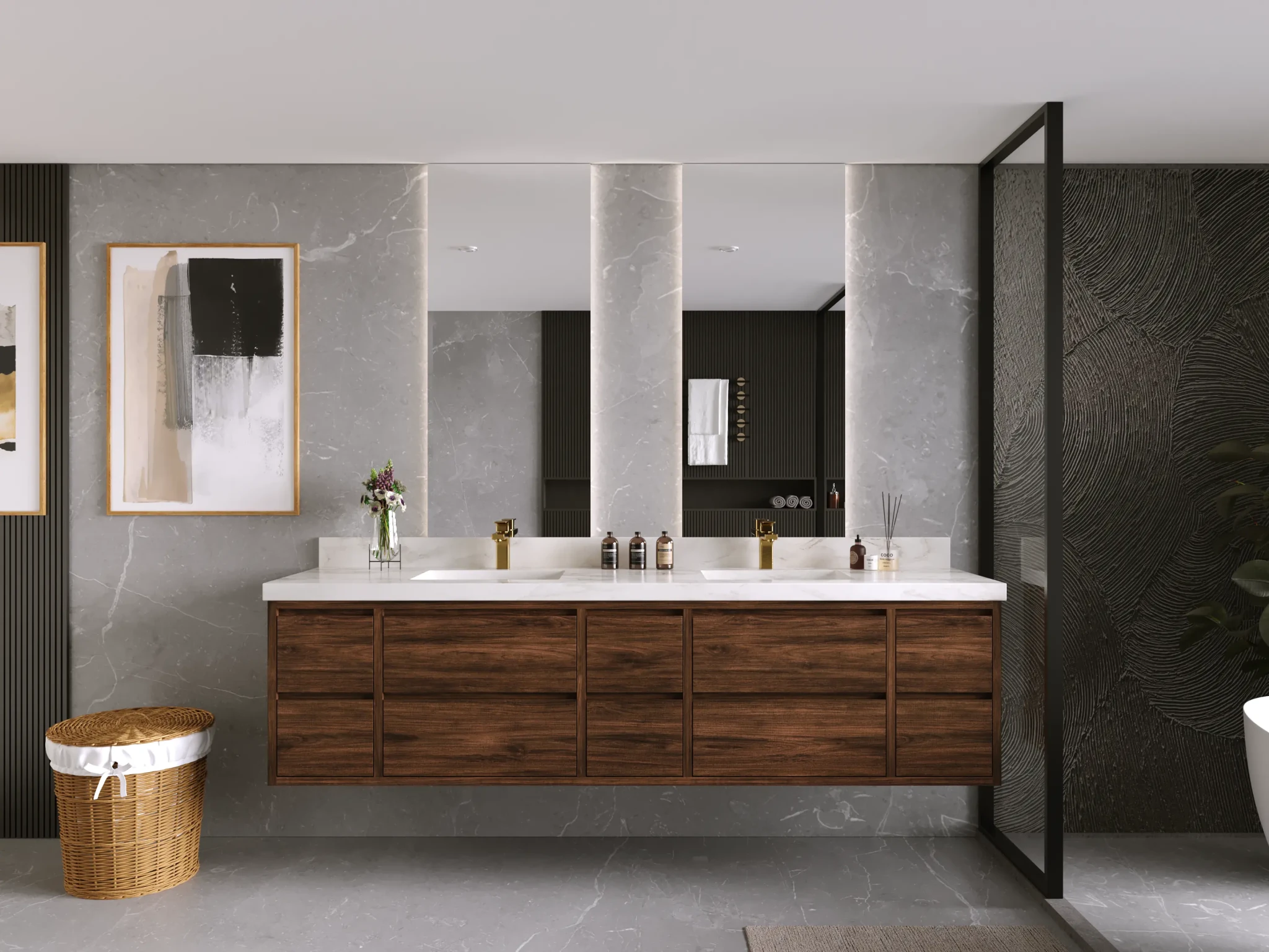 Madison Floating Teak 84 in. W x 22 in. D Double Sink Bathroom Vanity - Willow Bath and Vanity
