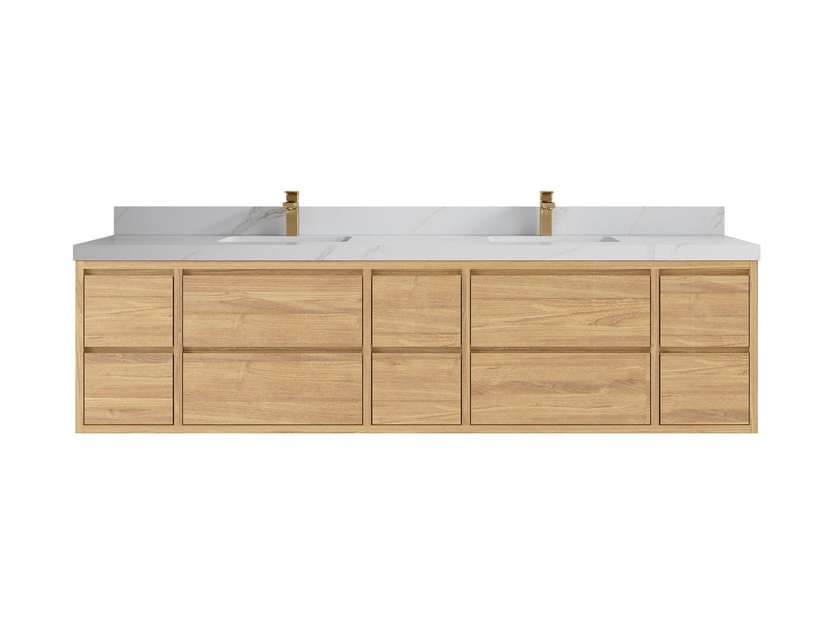Madison Floating Teak 84 in. W x 22 in. D Double Sink Bathroom Vanity - Willow Bath and Vanity