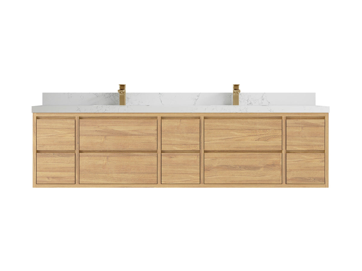 Madison Floating Teak 84 in. W x 22 in. D Double Sink Bathroom Vanity - Willow Bath and Vanity