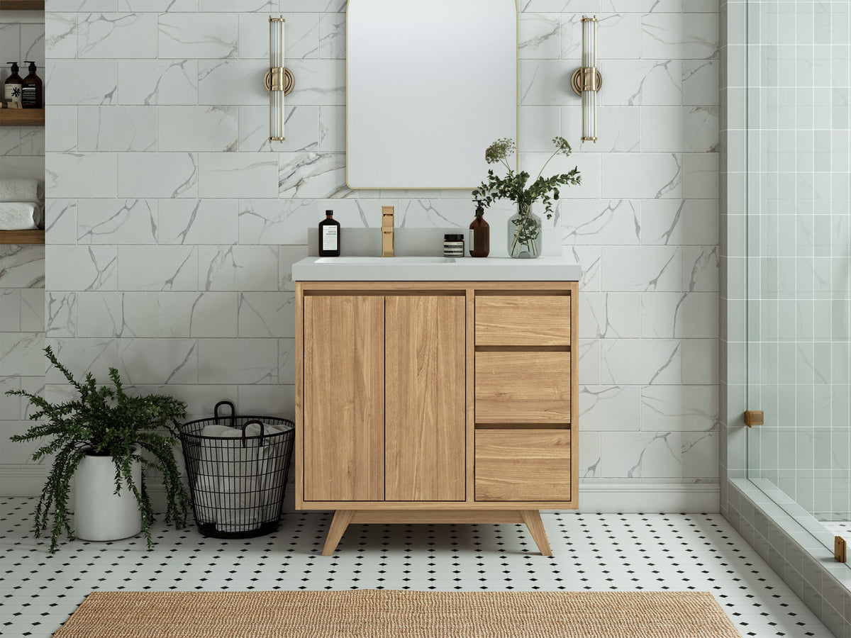 Madison Teak Wood 36 in. W x 22 in. D Left Offset Sink Bathroom Vanity - Willow Bath and Vanity