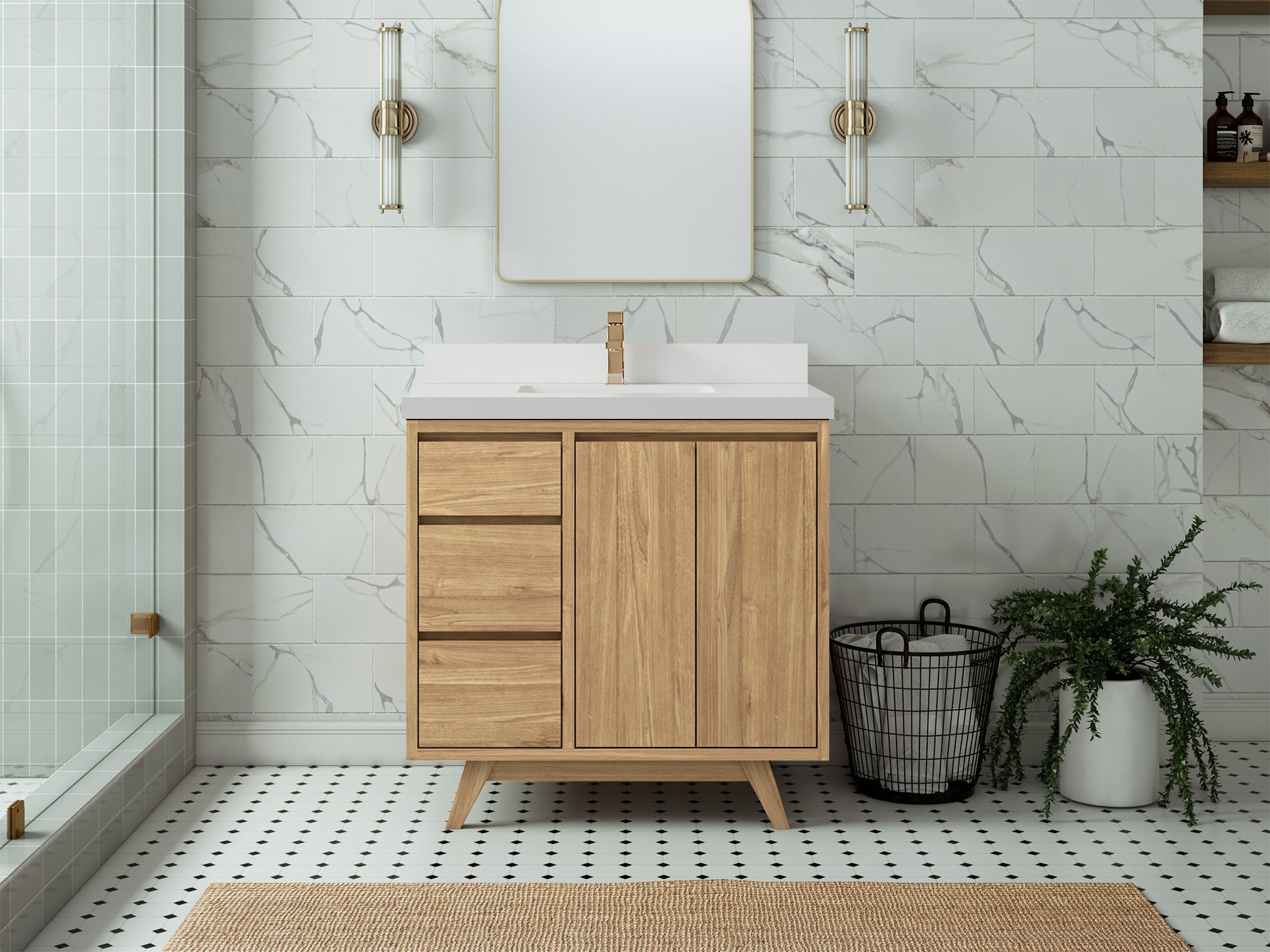 Madison Teak Wood 36" W x 22" D Center Sink Vanity – Perfect for a Modern Bathroom - Willow Bath and Vanity