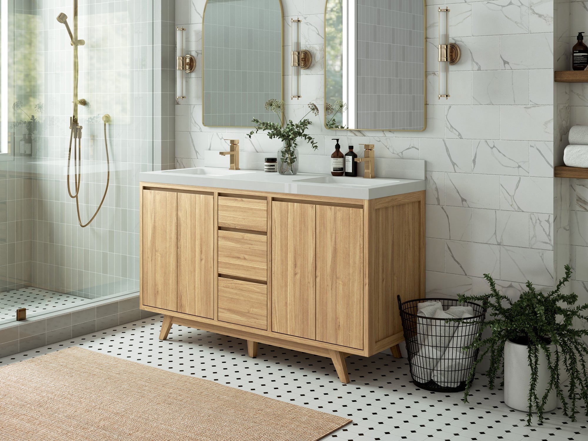 Madison Teak Wood 60 in. W x 22 in. D Double Sink Bathroom Vanity - Willow Bath and Vanity