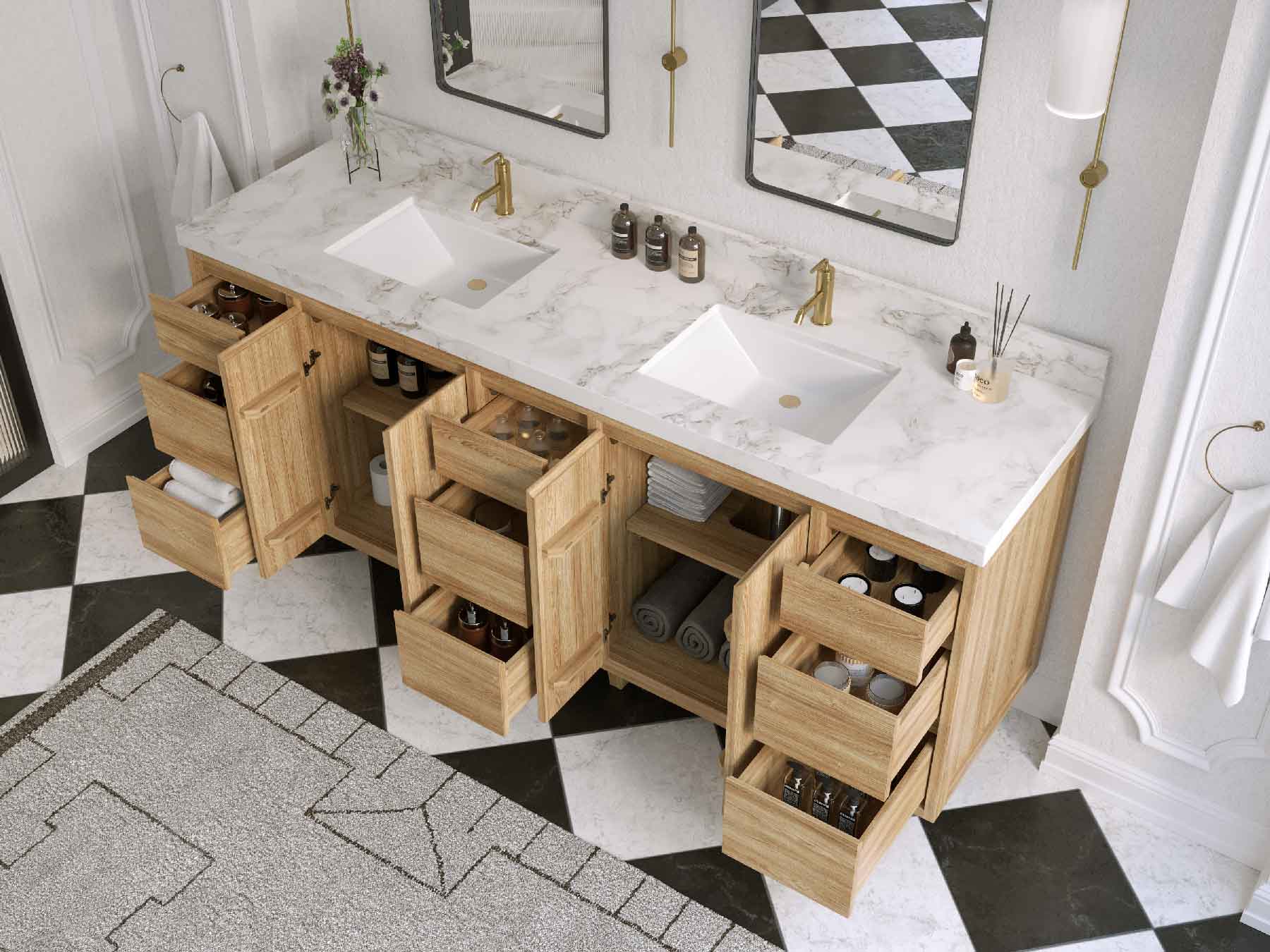 Madison Teak Wood 80 in. W x 22 in. D Double Sink Bathroom Vanity - Willow Bath and Vanity