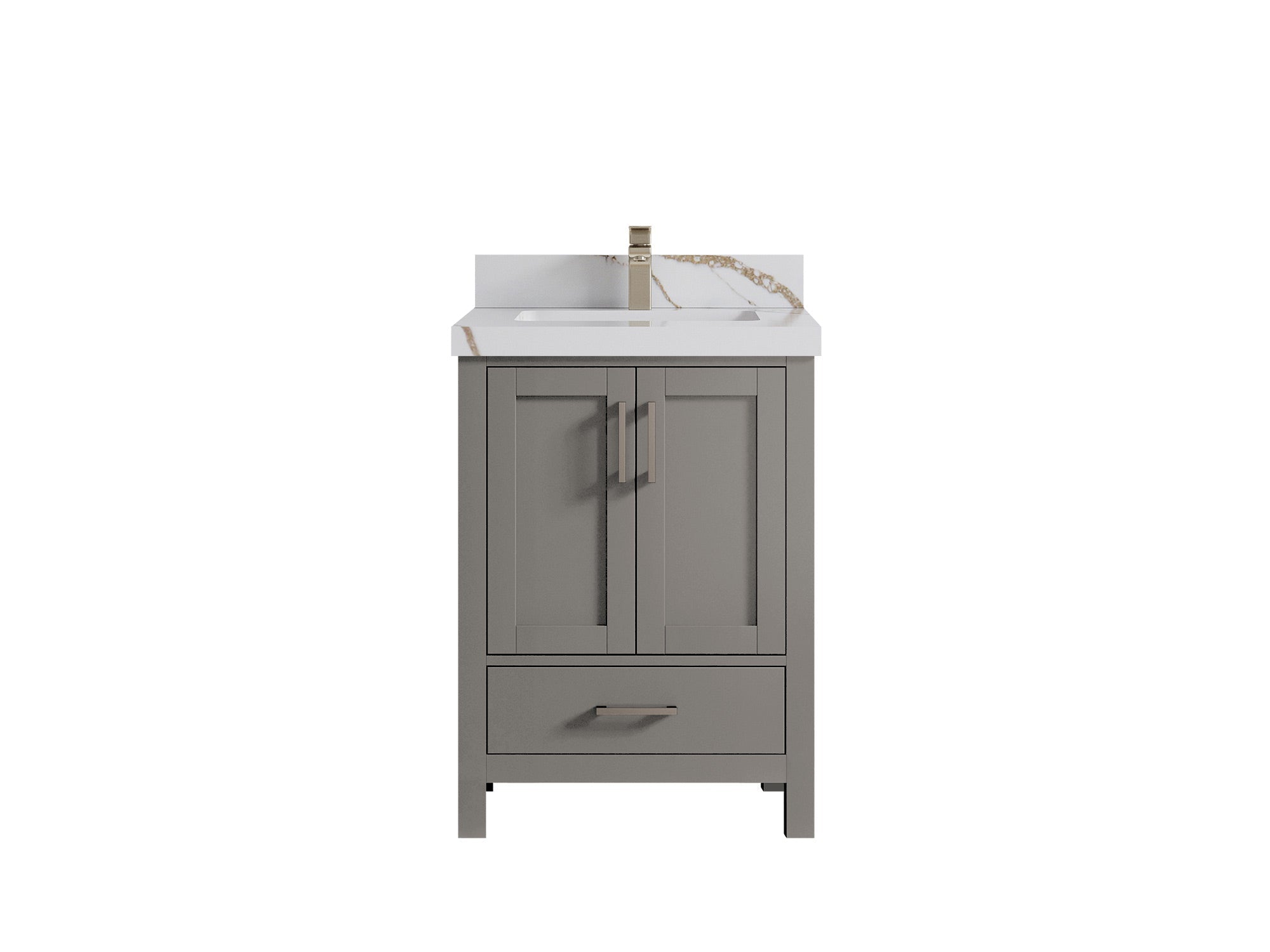 Malibu 24-inch bathroom vanity in Elephant Skin Gray with Calacatta Gold Quartz countertop