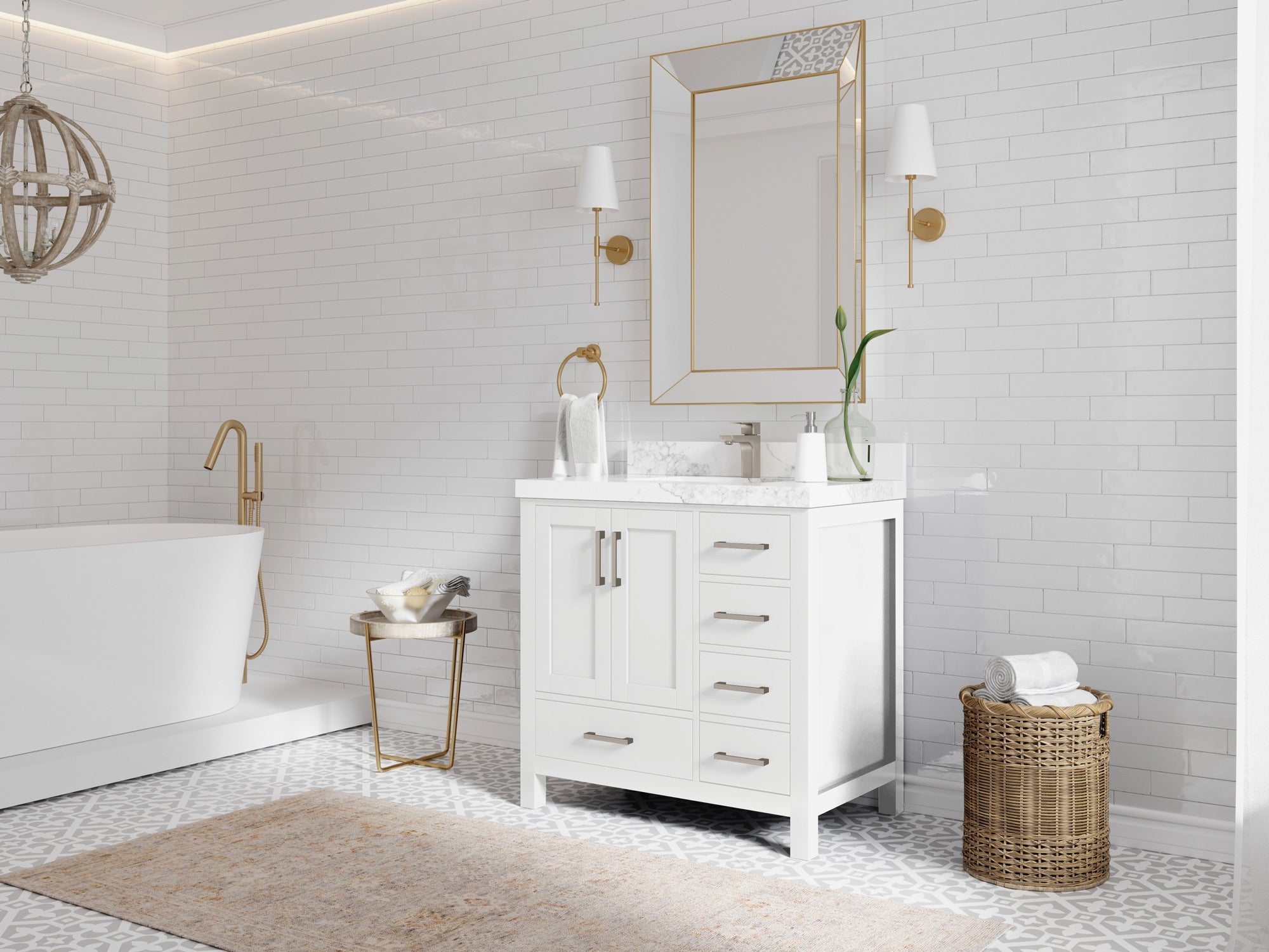 Malibu 36 in. W x 22 in. D Bathroom Vanity Center Sink - Willow Bath and Vanity