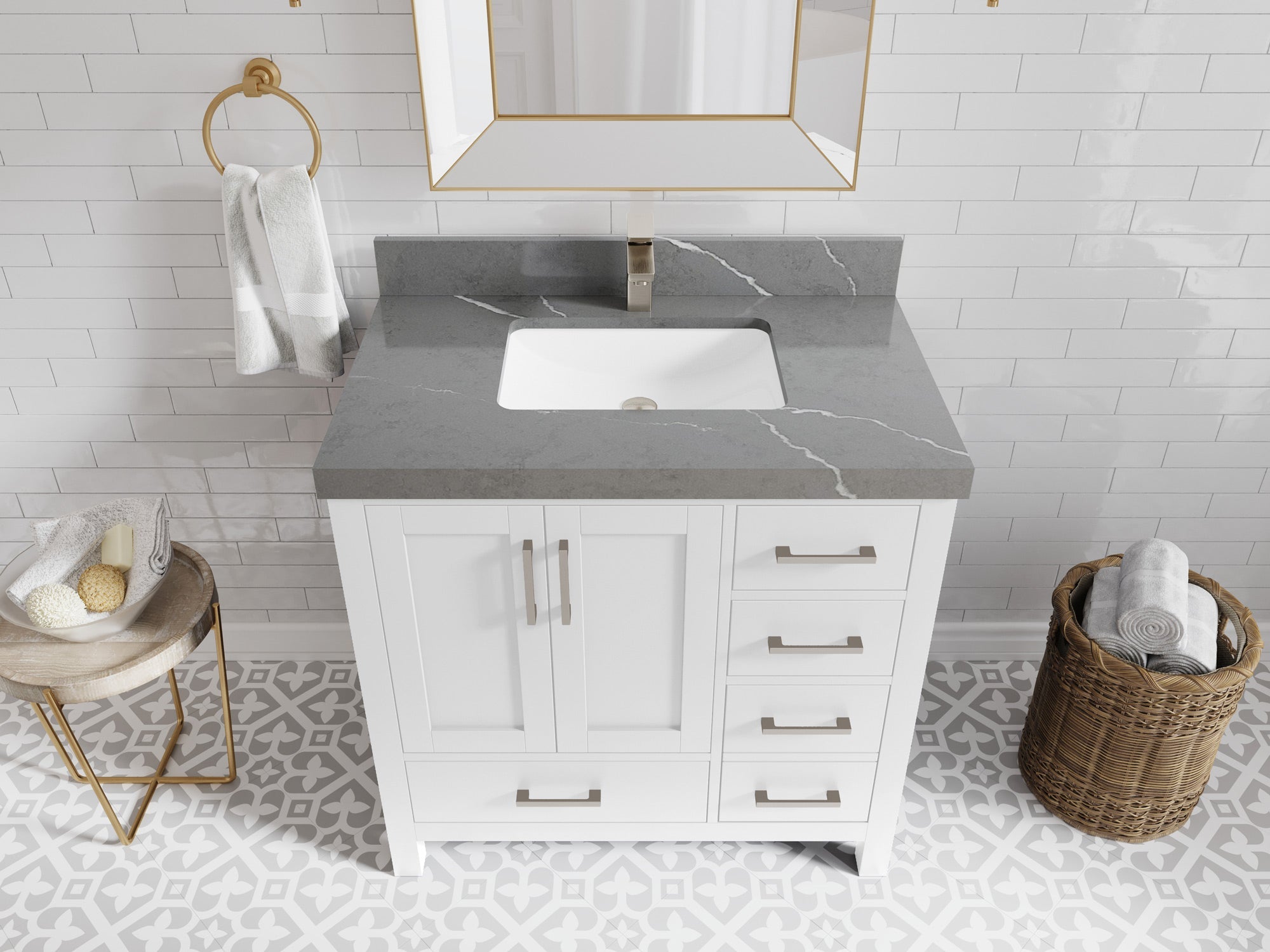 Malibu 36 in. W x 22 in. D Bathroom Vanity Center Sink - Willow Bath and Vanity