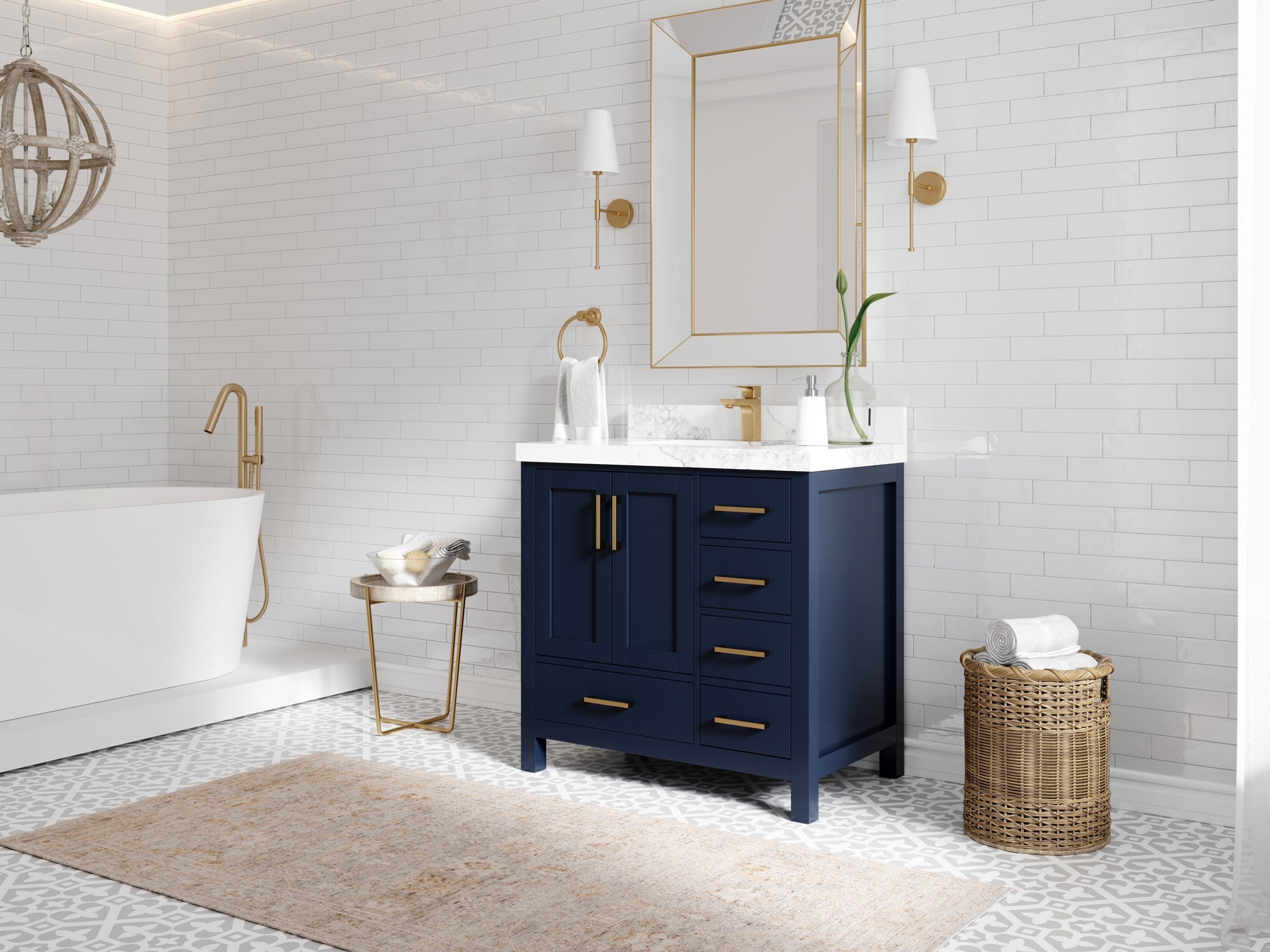 Malibu 36 in. W x 22 in. D Bathroom Vanity Center Sink - Willow Bath and Vanity