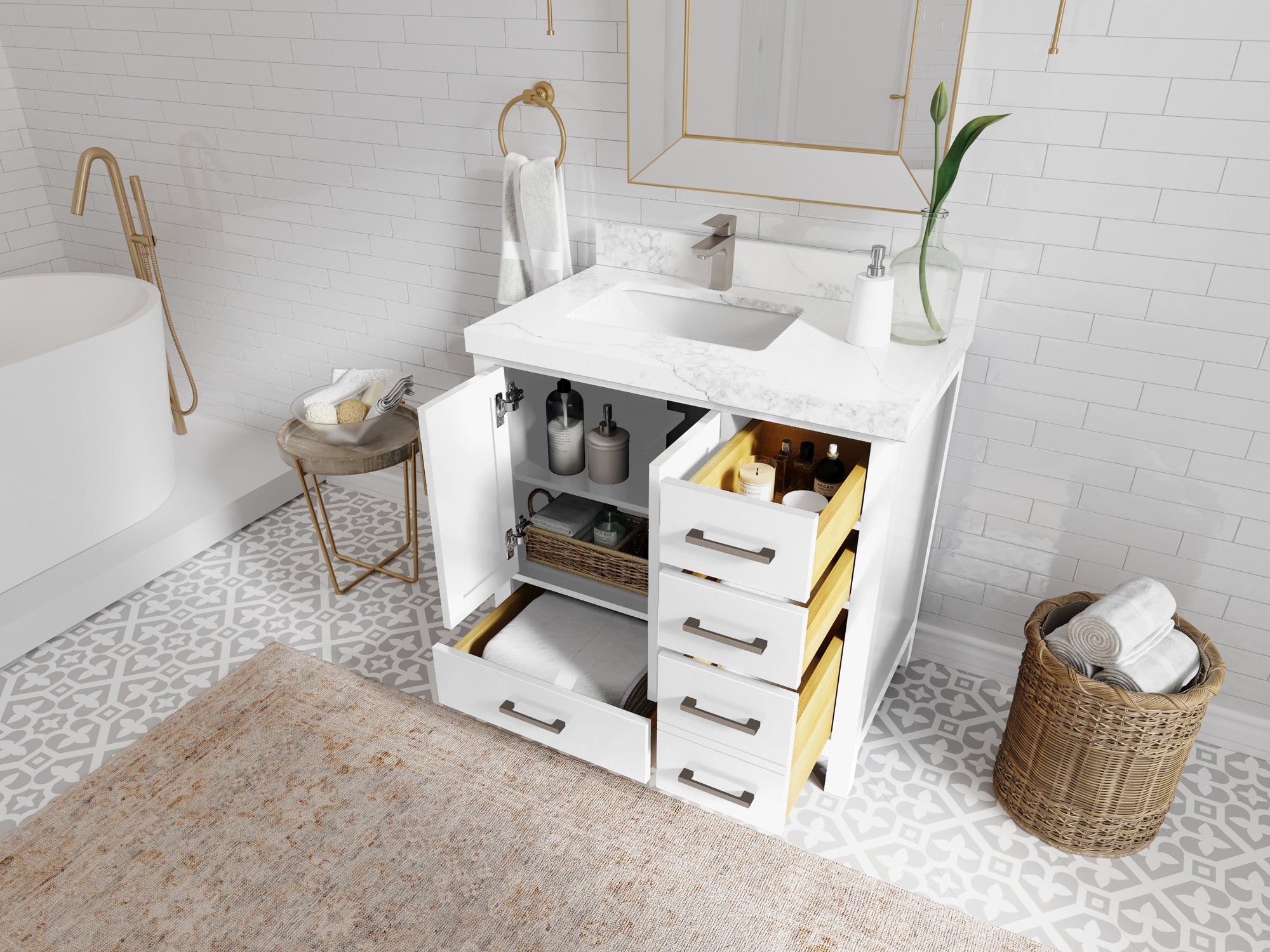 Malibu 36 in. W x 22 in. D Left Offset Sink Bathroom Vanity - Willow Bath and Vanity