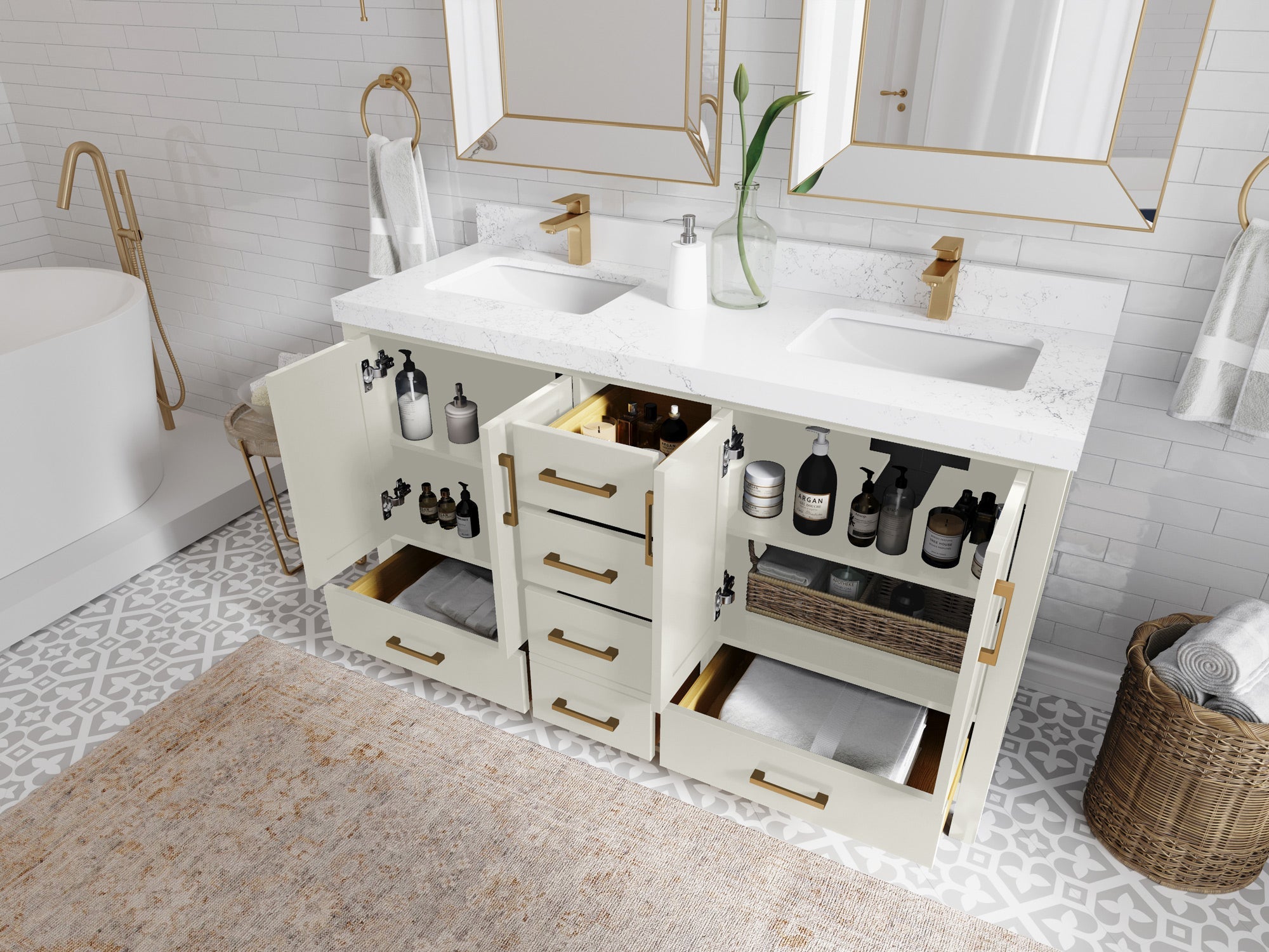 Malibu 60 in. W x 22 in. D Double Sink Bathroom Vanity - Willow Bath and Vanity