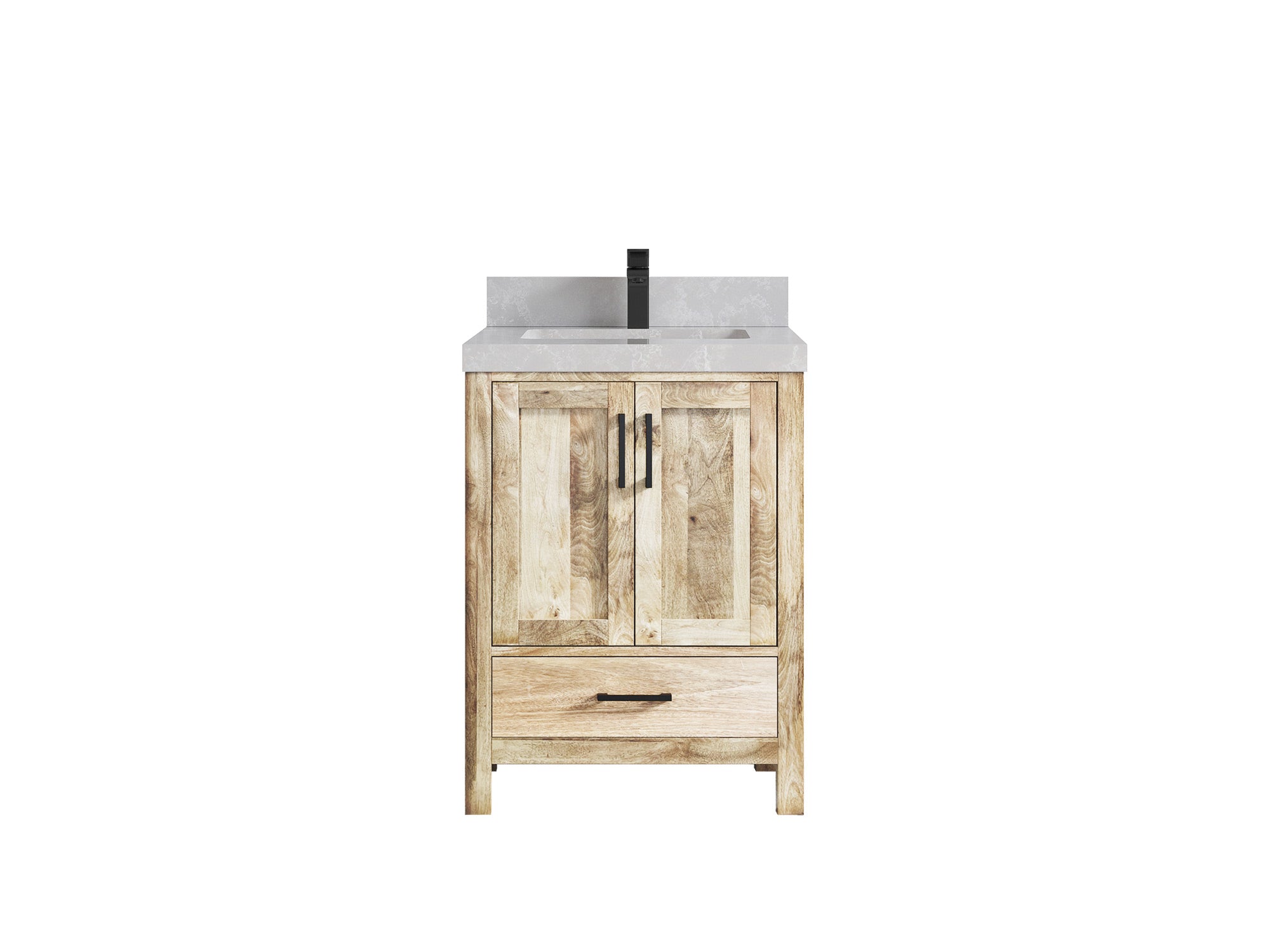Malibu Mango Wood 24-inch bathroom vanity in Whitewashed Mango with Pearl Light Gray Quartz countertop