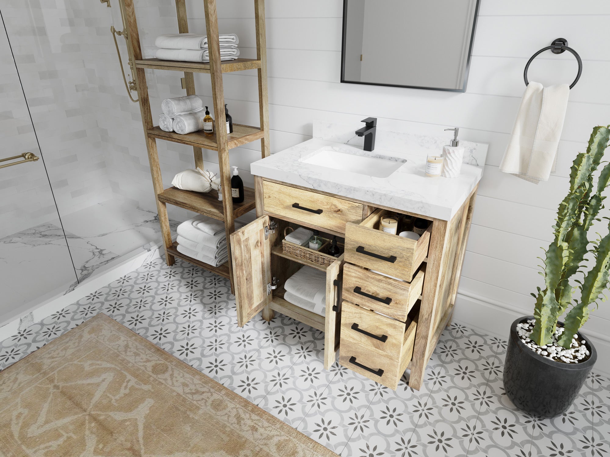Malibu Mango Wood 36 in. W x 22 in. D Left Offset Sink Bathroom Vanity - Willow Bath and Vanity