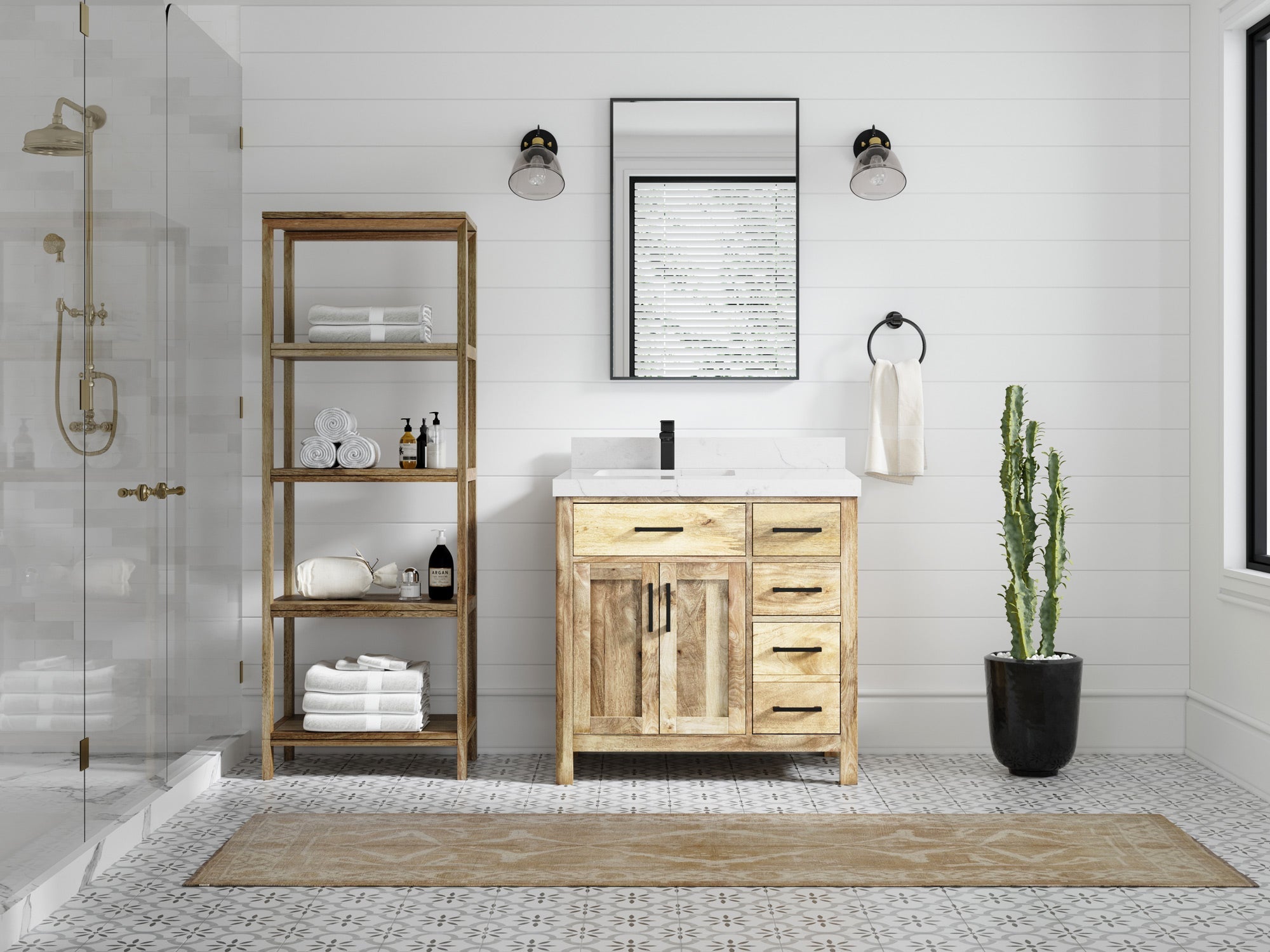 Malibu Mango Wood 36 in. W x 22 in. D Left Offset Sink Bathroom Vanity - Willow Bath and Vanity