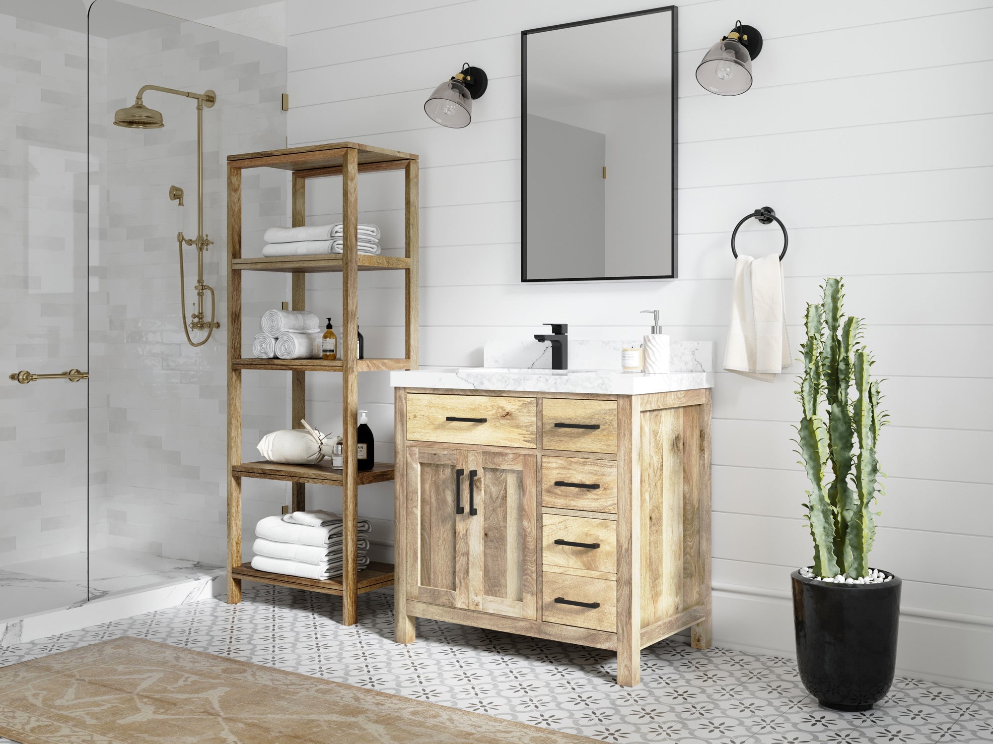 Malibu Mango Wood 36 in. W x 22 in. D Left Offset Sink Bathroom Vanity - Willow Bath and Vanity