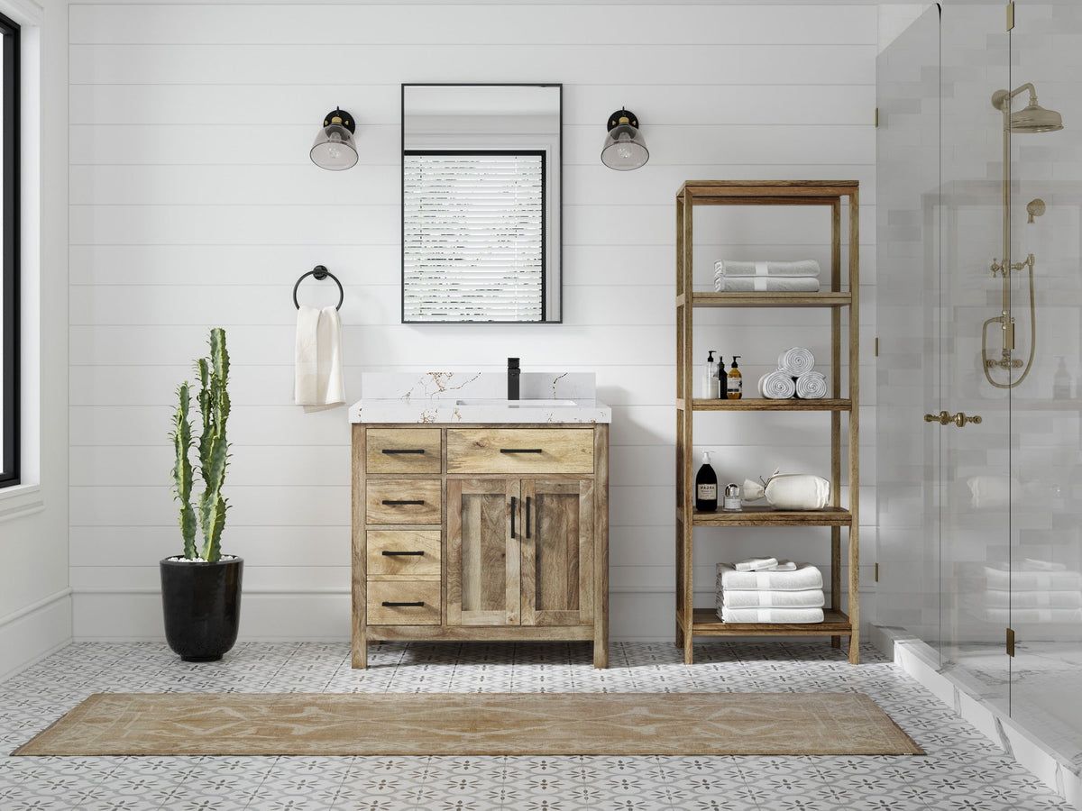 Malibu Mango Wood 36 in. W x 22 in. D Right Offset Sink Bathroom Vanity - Willow Bath and Vanity