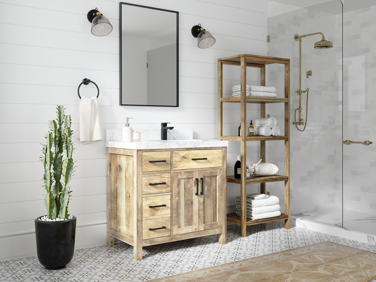 Malibu Mango Wood 36 in. W x 22 in. D Right Offset Sink Bathroom Vanity - Willow Bath and Vanity