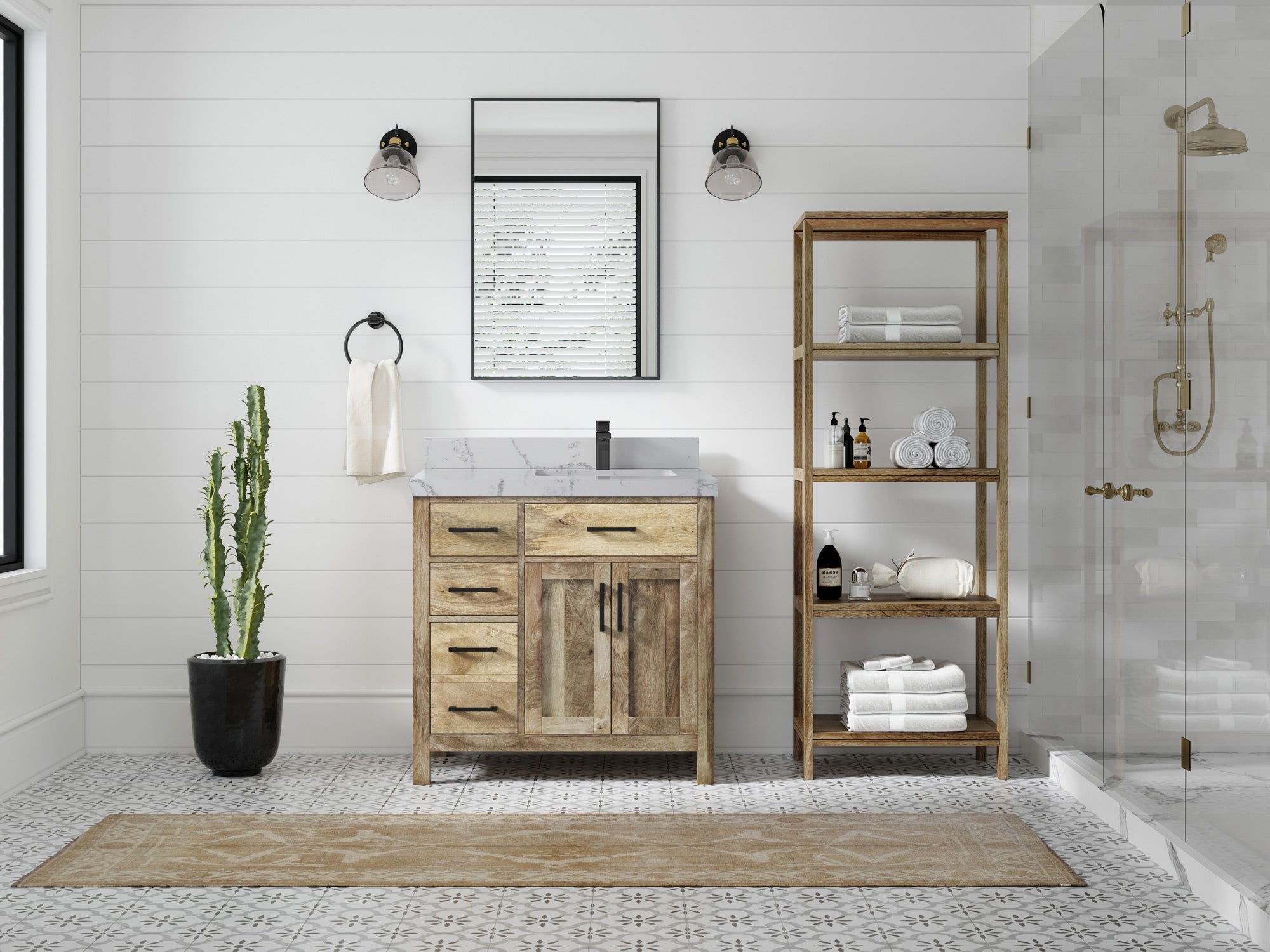 Malibu Mango Wood 36 in. W x 22 in. D Right Offset Sink Bathroom Vanity - Willow Bath and Vanity