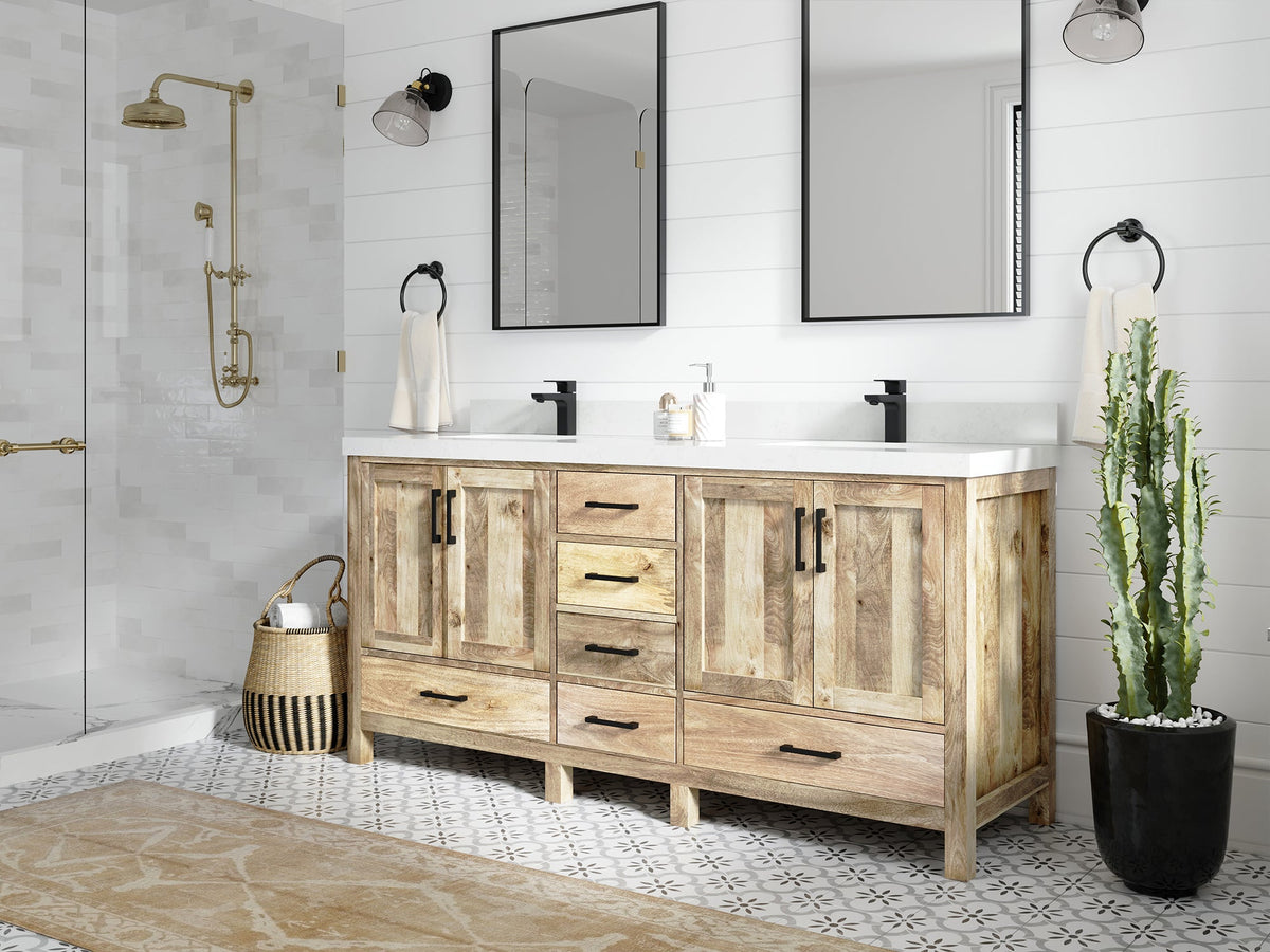 Malibu Mango Wood 72 in. W x 22 in. D Double Sink Bathroom Vanity - Willow Bath and Vanity