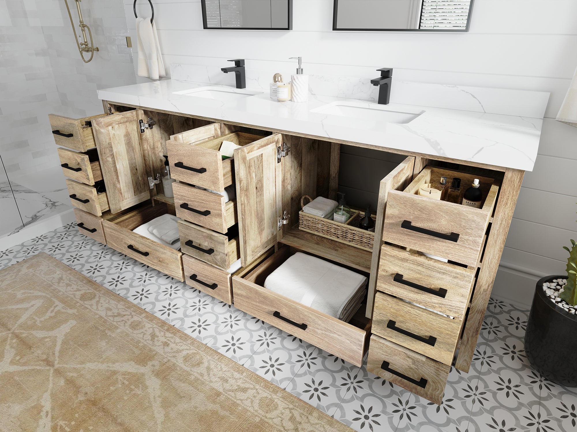 Malibu Mango Wood 84 in. W x 22 in. D Double Sink Bathroom Vanity - Willow Bath and Vanity