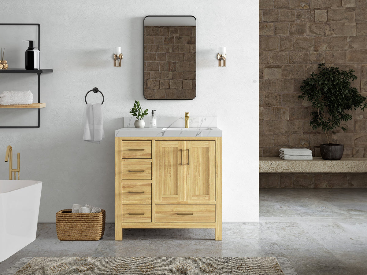 Malibu Teak Wood 36 in. W x 22 in. D Right Offset Sink Bathroom Vanity - Willow Bath and Vanity