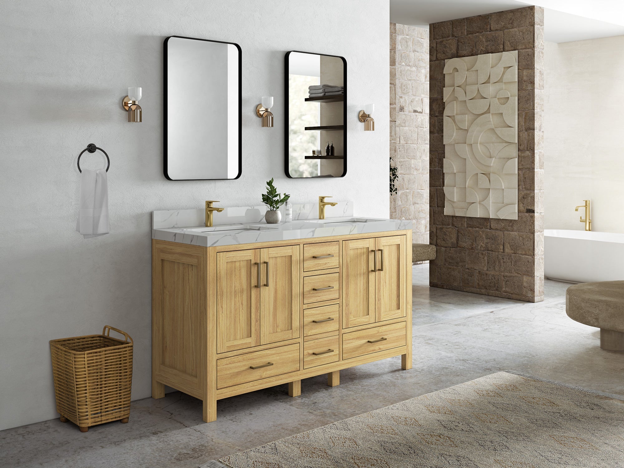 Malibu Teak Wood 60 in. W x 22 in. D Double Sink Bathroom Vanity - Willow Bath and Vanity