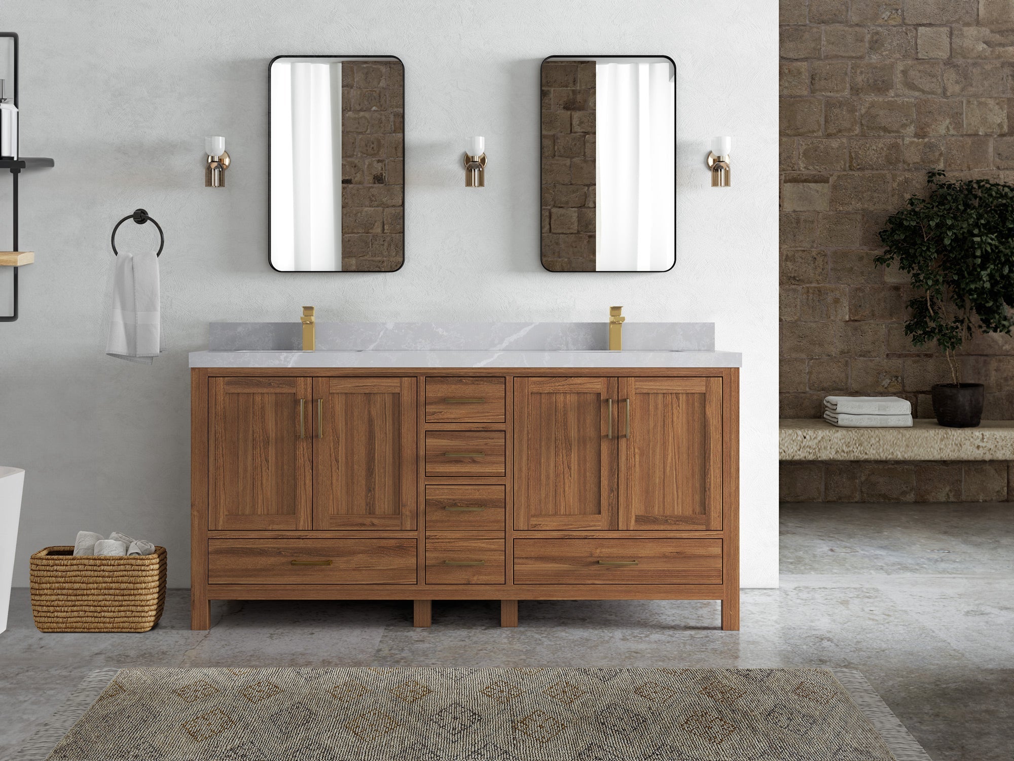 Malibu Teak Wood 72 in. W x 22 in. D Double Sink Bathroom Vanity - Willow Bath and Vanity