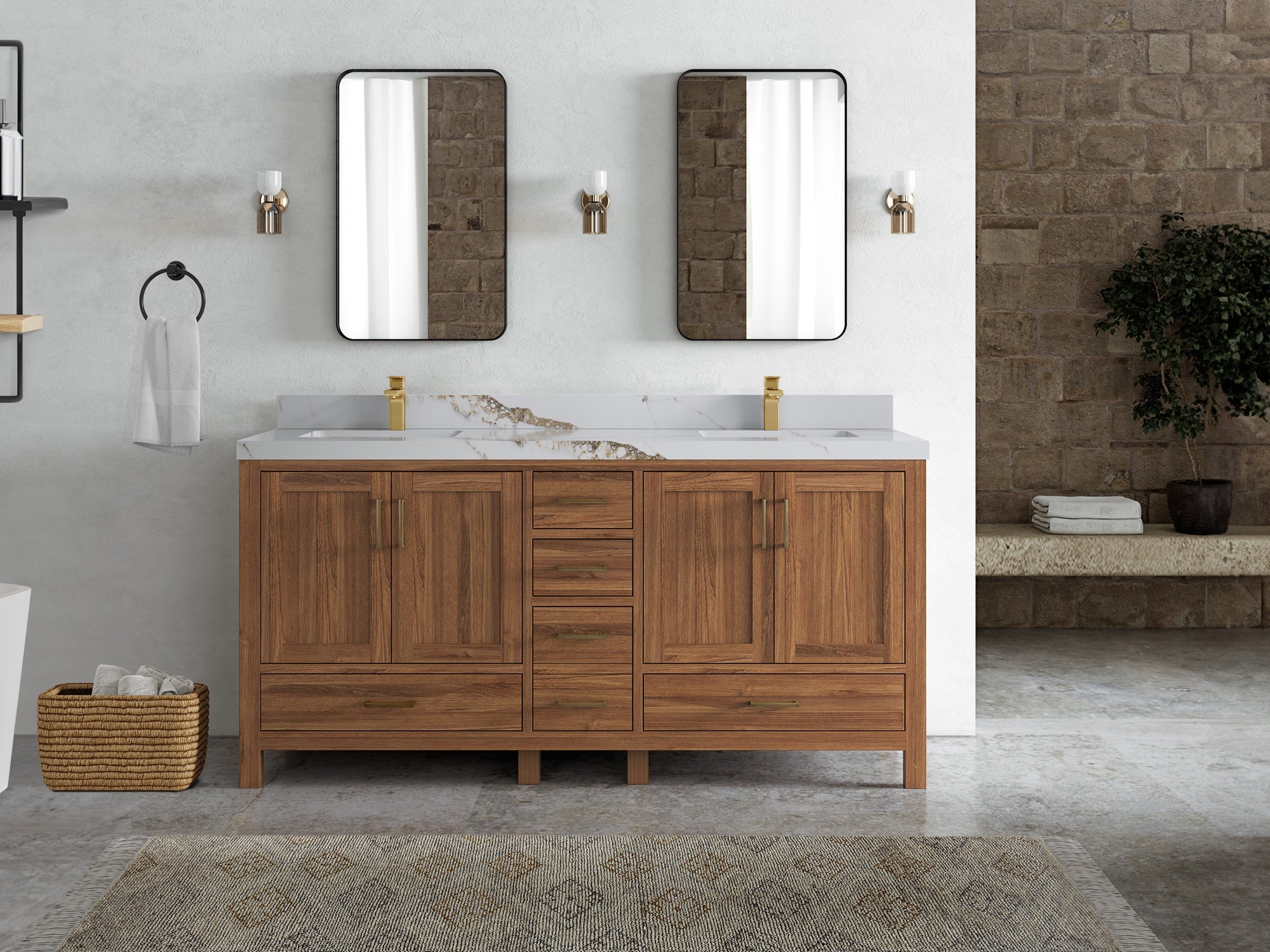Malibu Teak Wood 72 in. W x 22 in. D Double Sink Bathroom Vanity - Willow Bath and Vanity