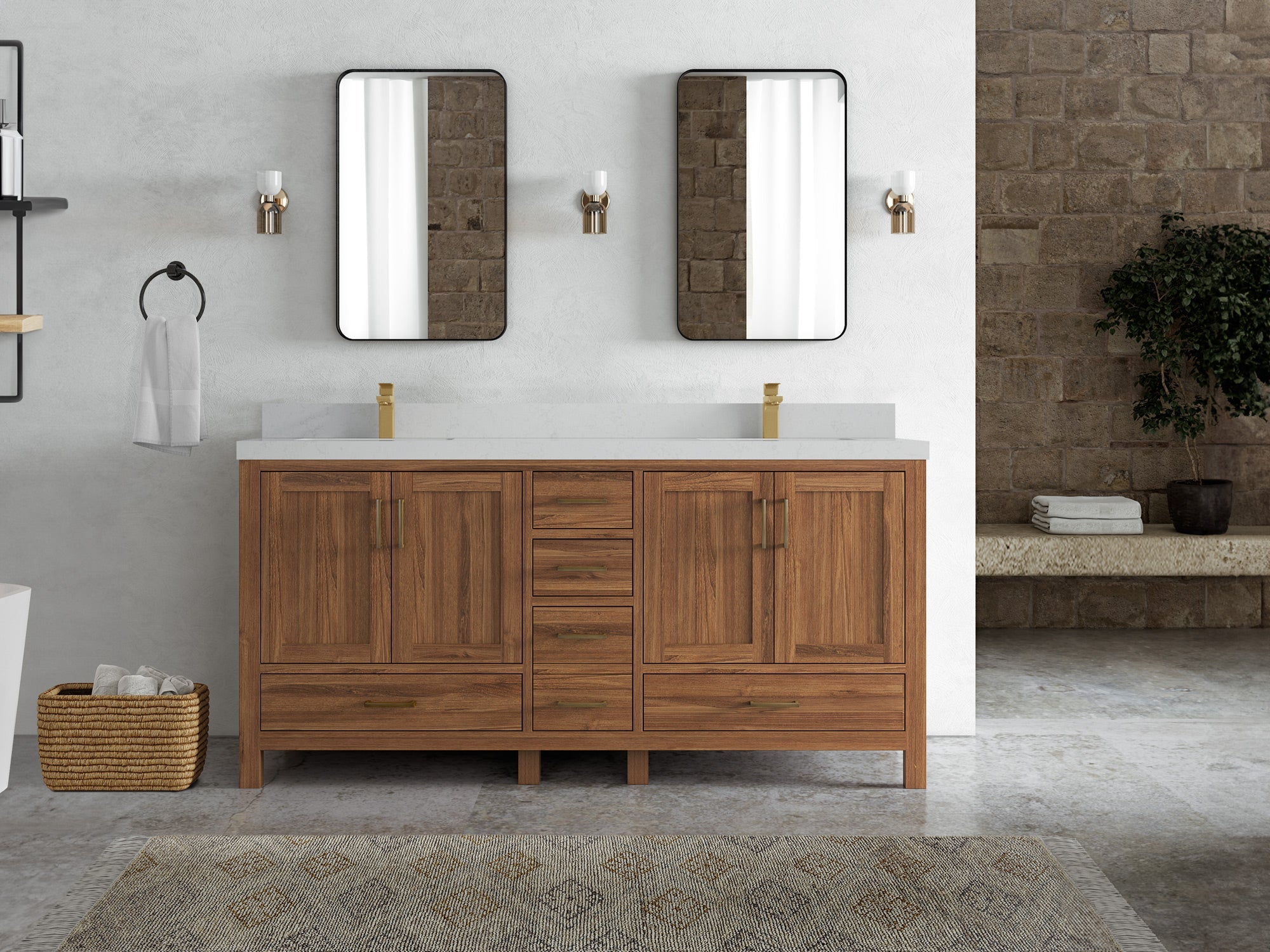 Malibu Teak Wood 72 in. W x 22 in. D Double Sink Bathroom Vanity - Willow Bath and Vanity