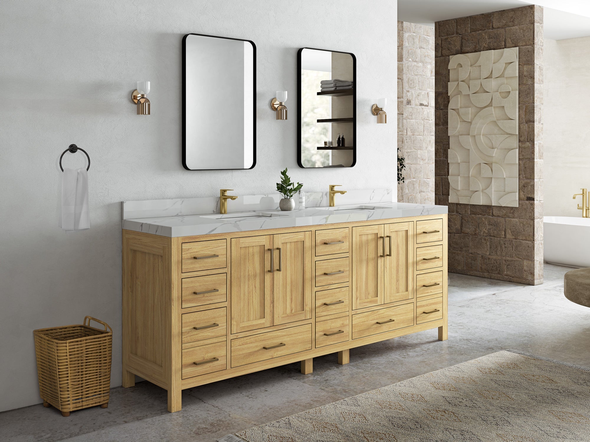 Malibu Teak Wood 84 in. W x 22 in. D Double Sink Bathroom Vanity - Willow Bath and Vanity