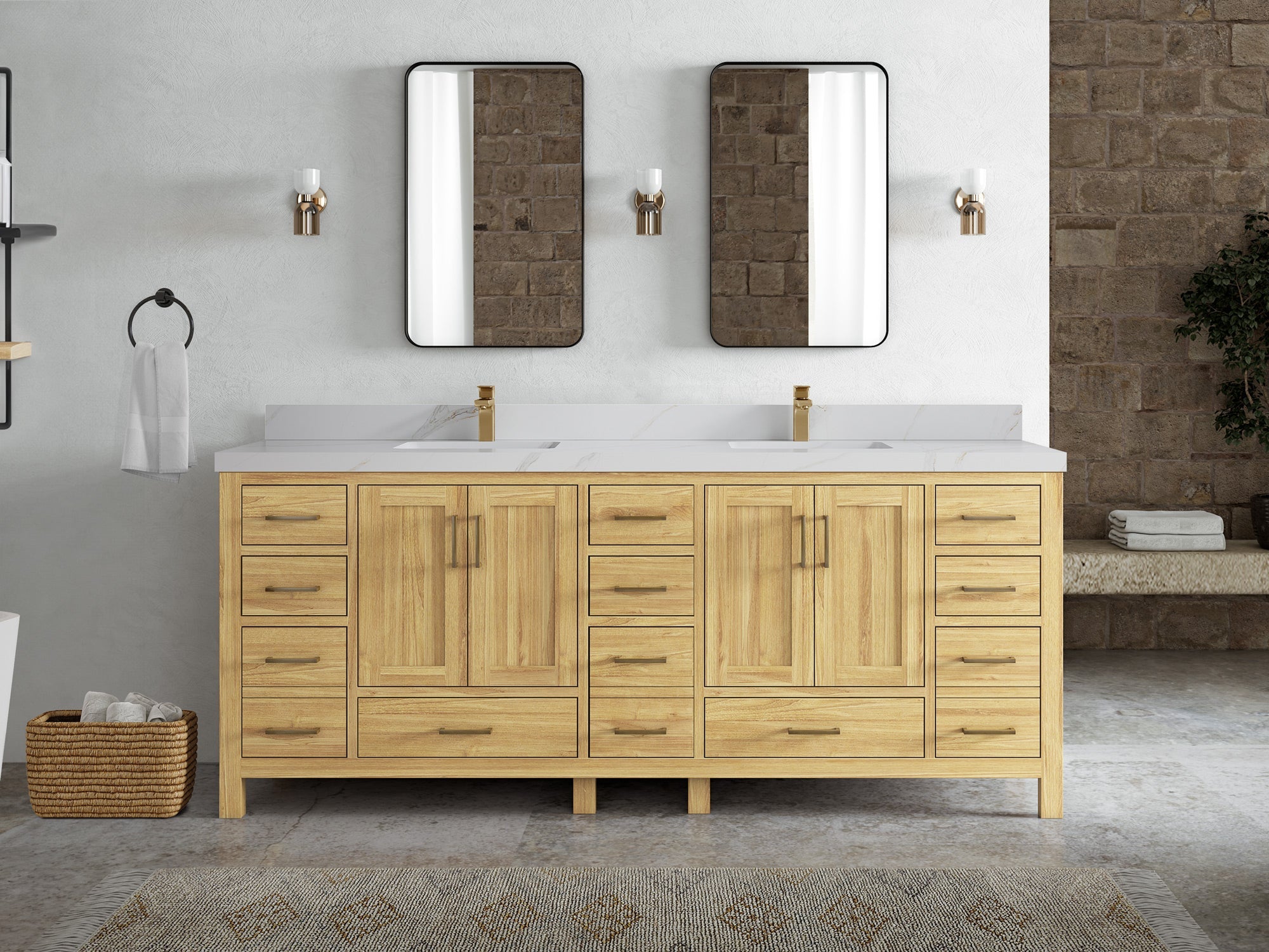 Malibu Teak Wood 84 in. W x 22 in. D Double Sink Bathroom Vanity - Willow Bath and Vanity