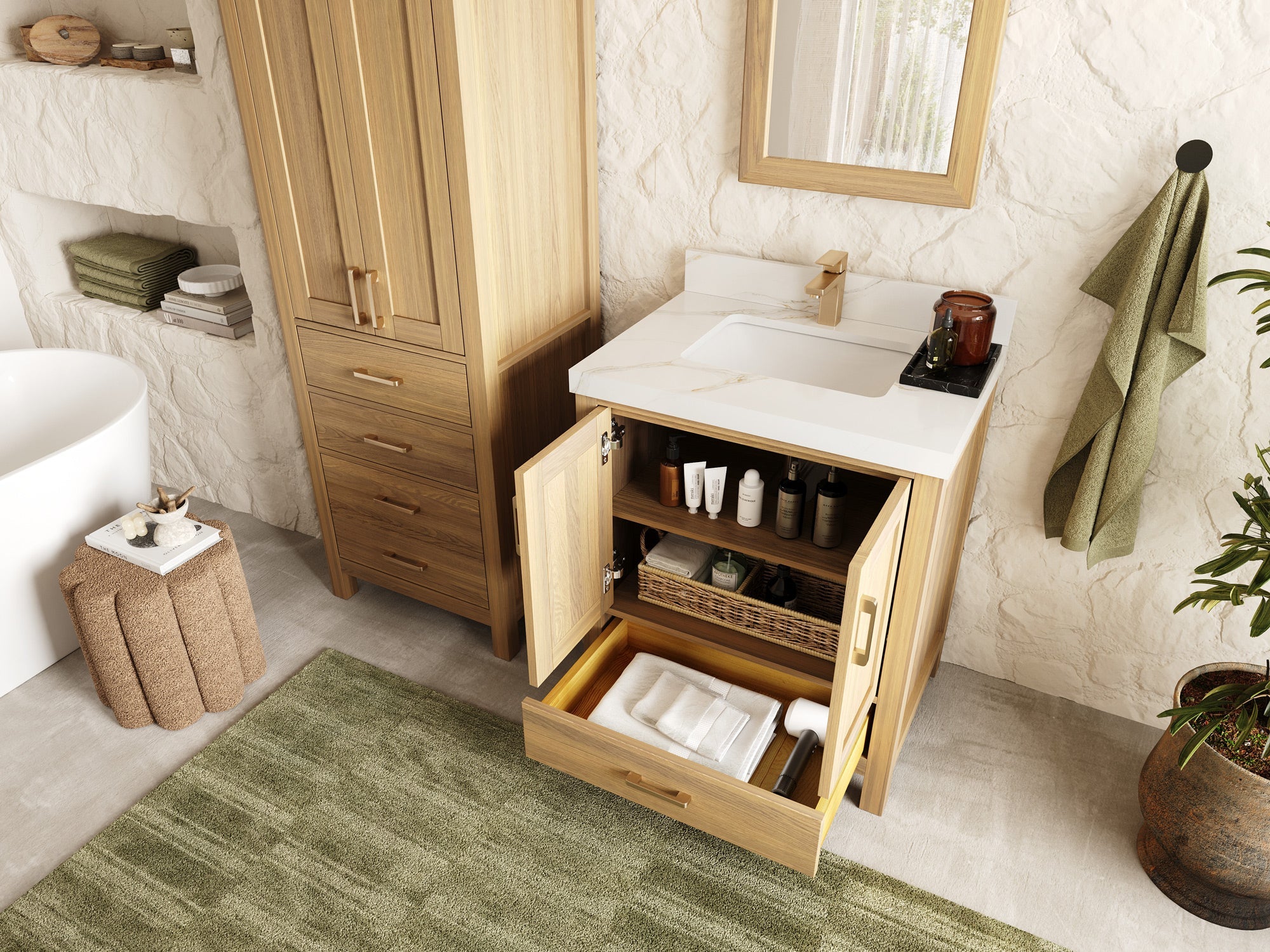 Malibu White Oak 30 in. W x 22 in. D Single Sink Bathroom Vanity - Willow Bath and Vanity