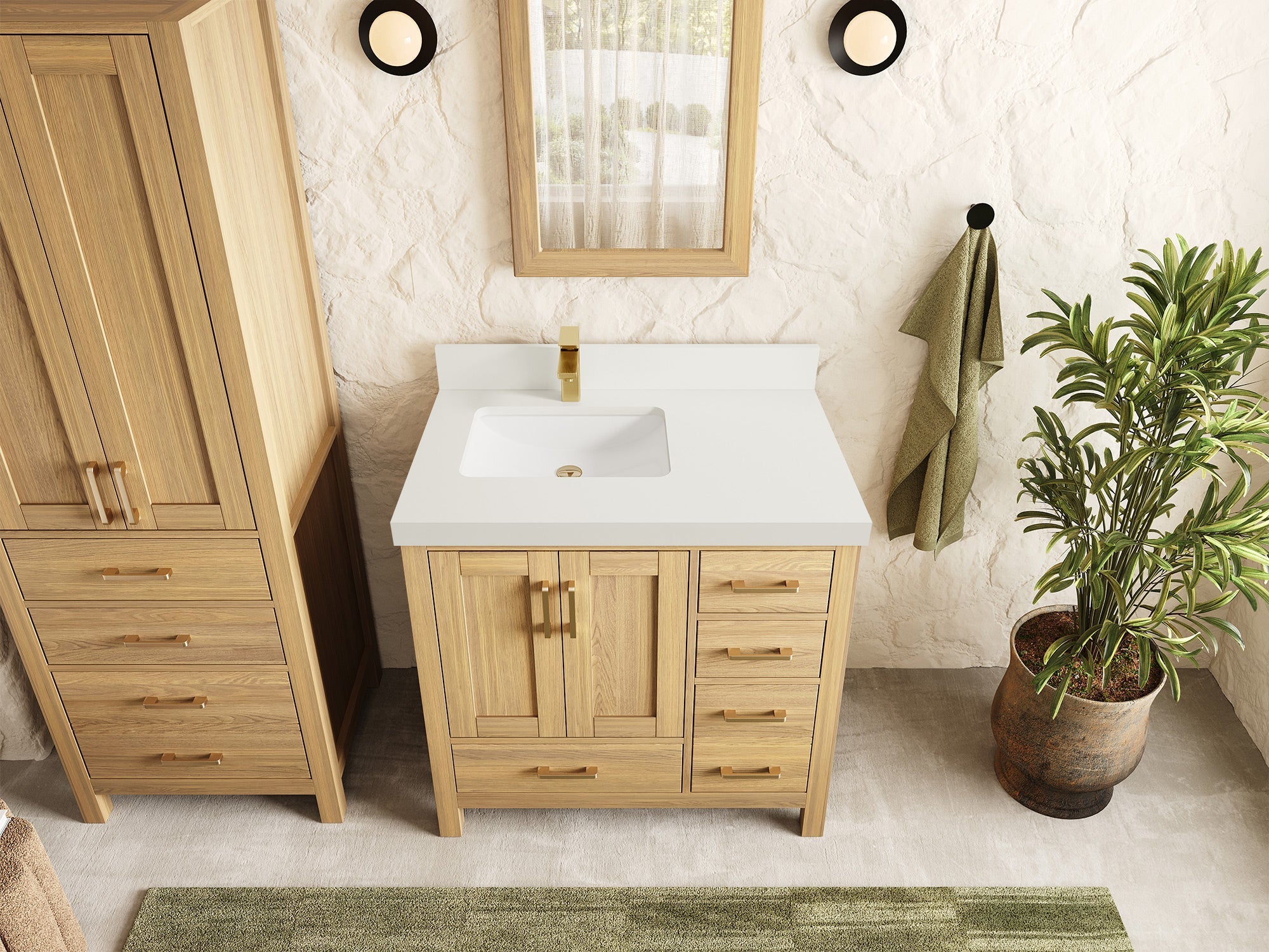 Malibu White Oak 36 in. W x 22 in. D Left Offset Sink Bathroom Vanity - Willow Bath and Vanity