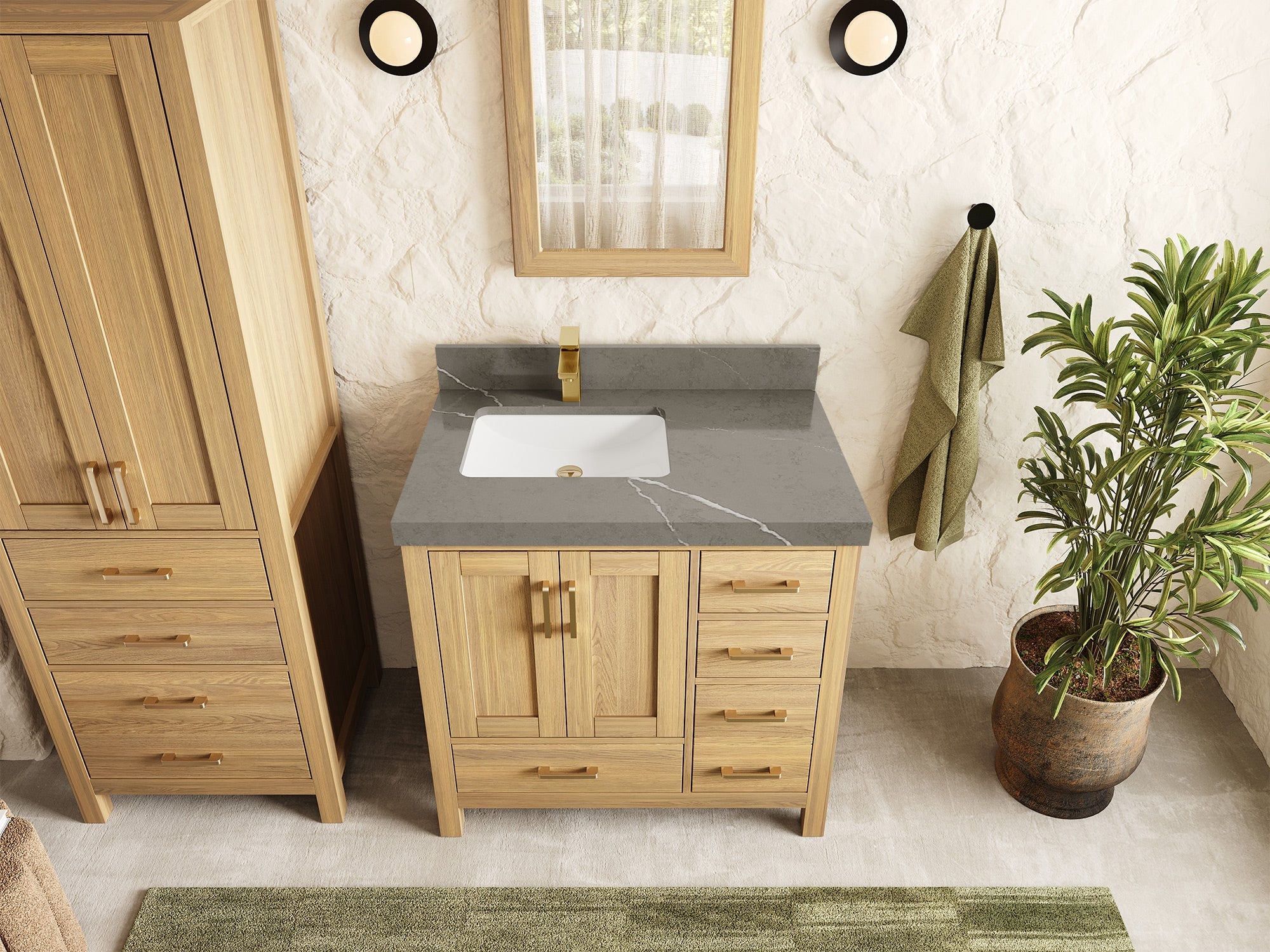 Malibu White Oak 36 in. W x 22 in. D Left Offset Sink Bathroom Vanity - Willow Bath and Vanity