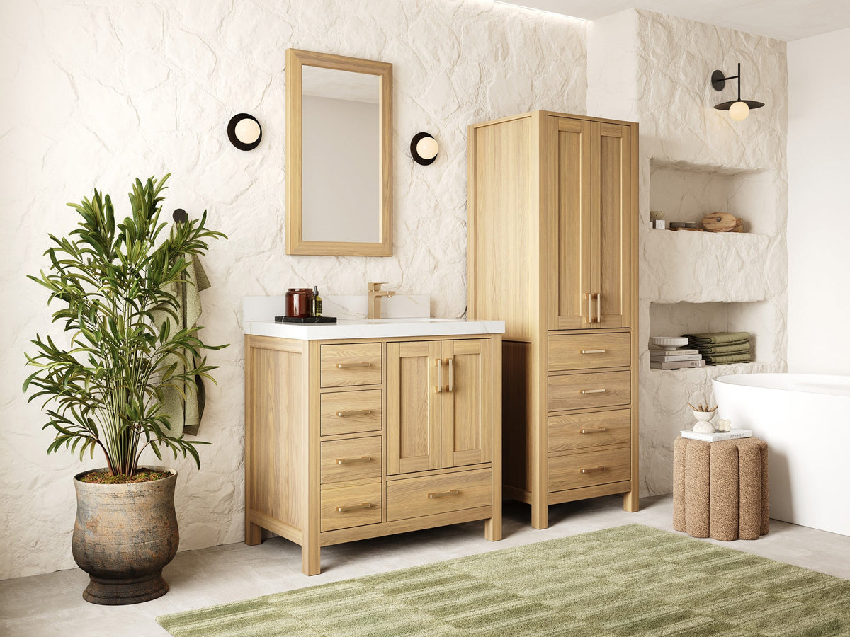 Malibu White Oak 36 in. W x 22 in. D Right Offset Sink Bathroom Vanity - Willow Bath and Vanity