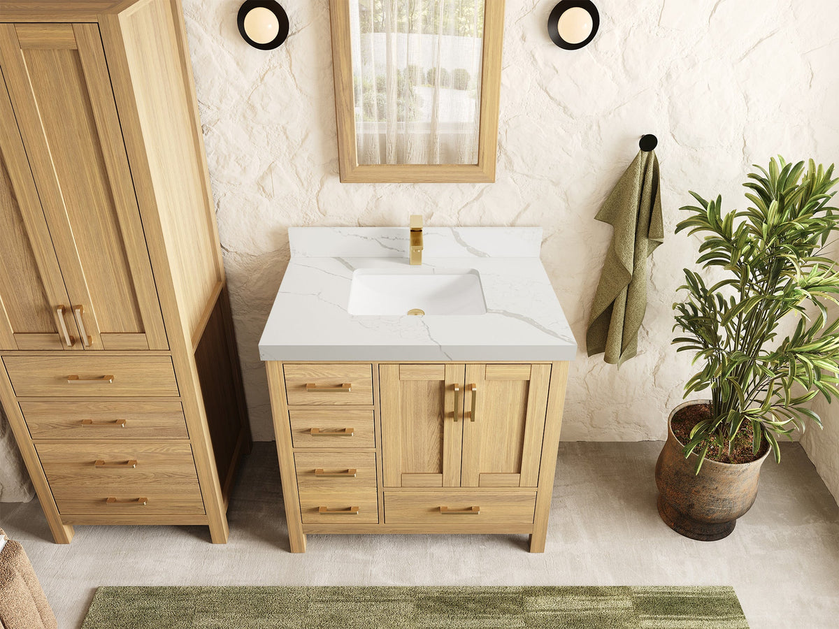 Malibu White Oak 36" W x 22" D Center Sink Bathroom Vanity - Willow Bath and Vanity