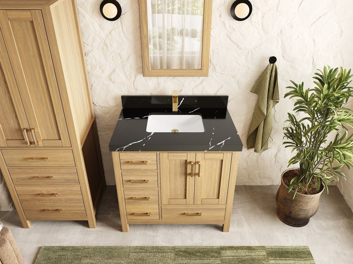 Malibu White Oak 36" W x 22" D Center Sink Bathroom Vanity - Willow Bath and Vanity