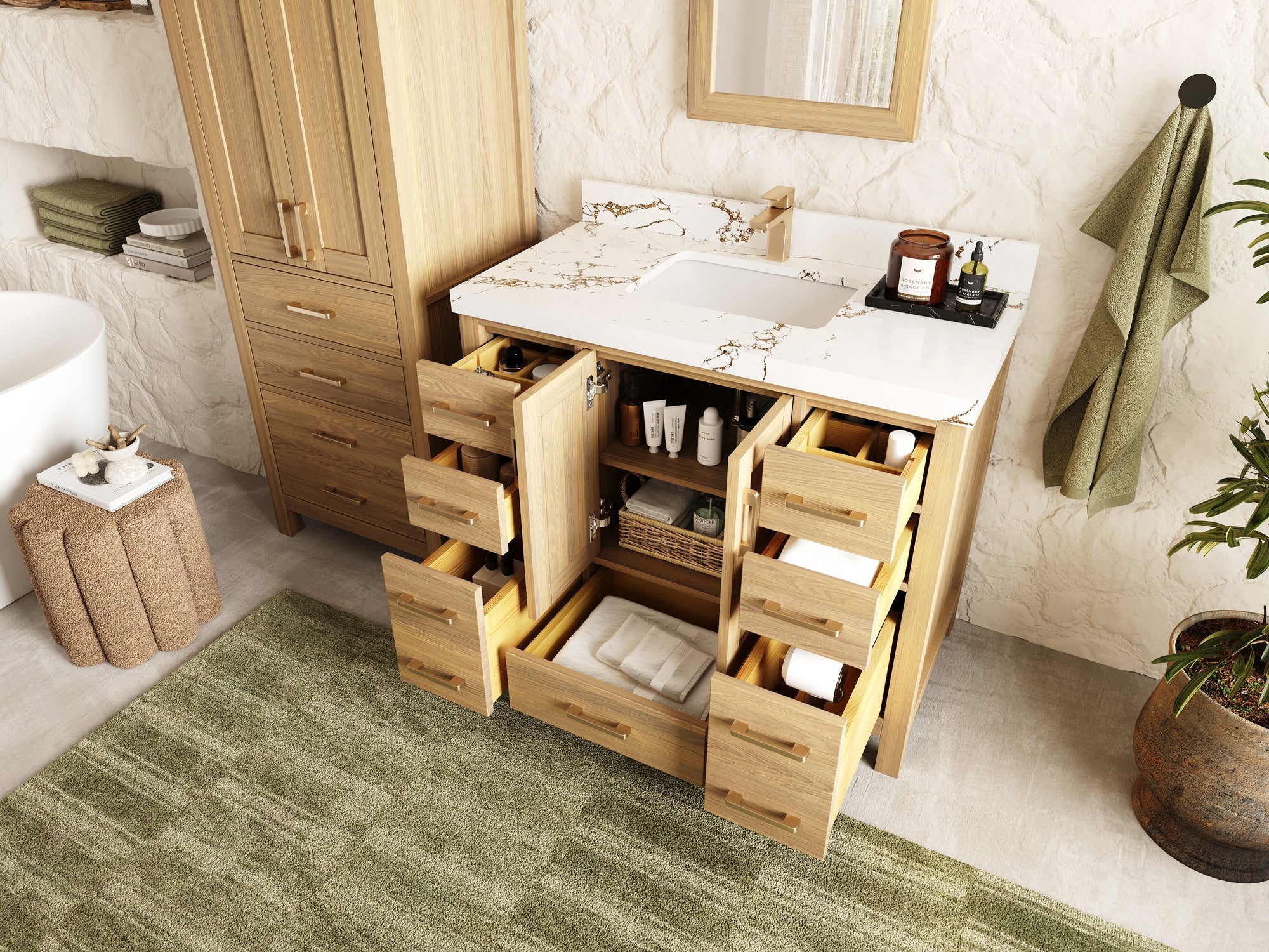 Malibu White Oak 42 in. W x 22 in. D Single Sink Bathroom Vanity - Willow Bath and Vanity